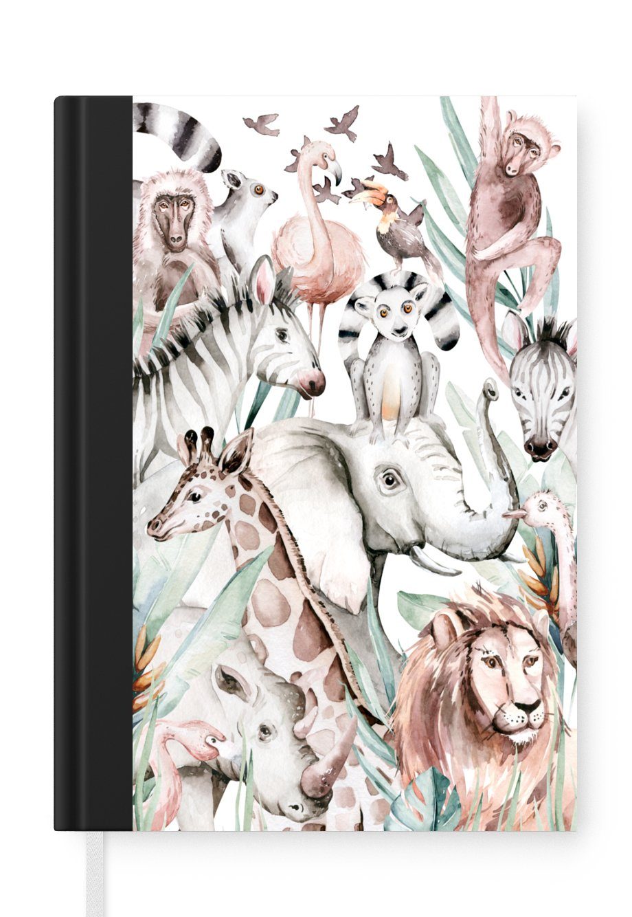 MuchoWow Notizbuch Aquarelle - Tiere - Dschungel - Pastell - Jungen - Mädchen - Kinder -, Journal, Merkzettel, Tagebuch, Notizheft, A5, 98 Seiten, Haushaltsbuch
