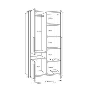 freiraum Kleiderschrank SURFINIO in Grau - 108,3x194,3x58,7cm (BxHxT)