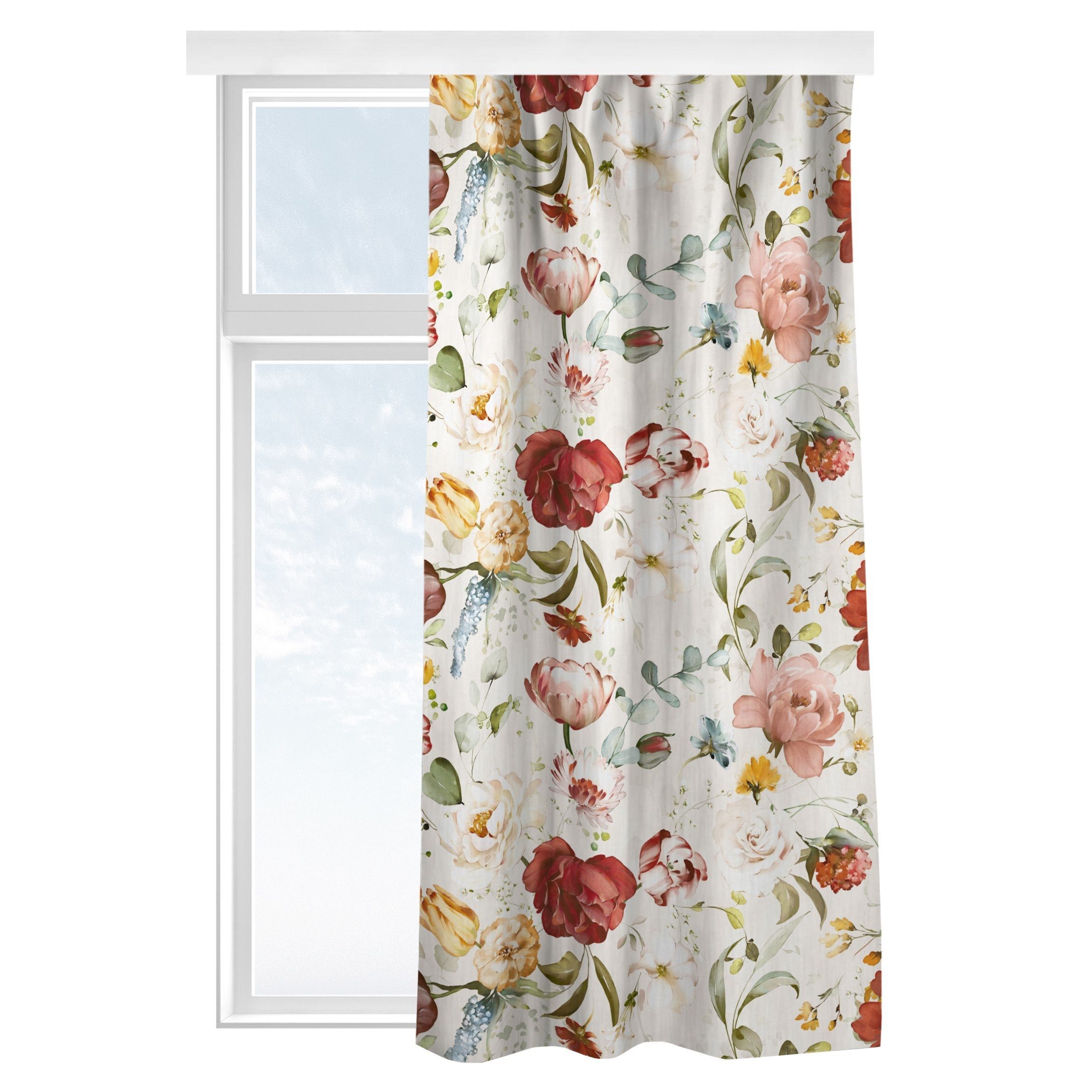 Bilderdepot24 Vorhang Gardine Natur Kunst Blumen Aquarell Vintage Muster Beige Türvorhang (1 St), Multifunktionsband, blickdicht, Samt, Schiebegardinen Schlafzimmer Wohnzimmer Schiebevorhang