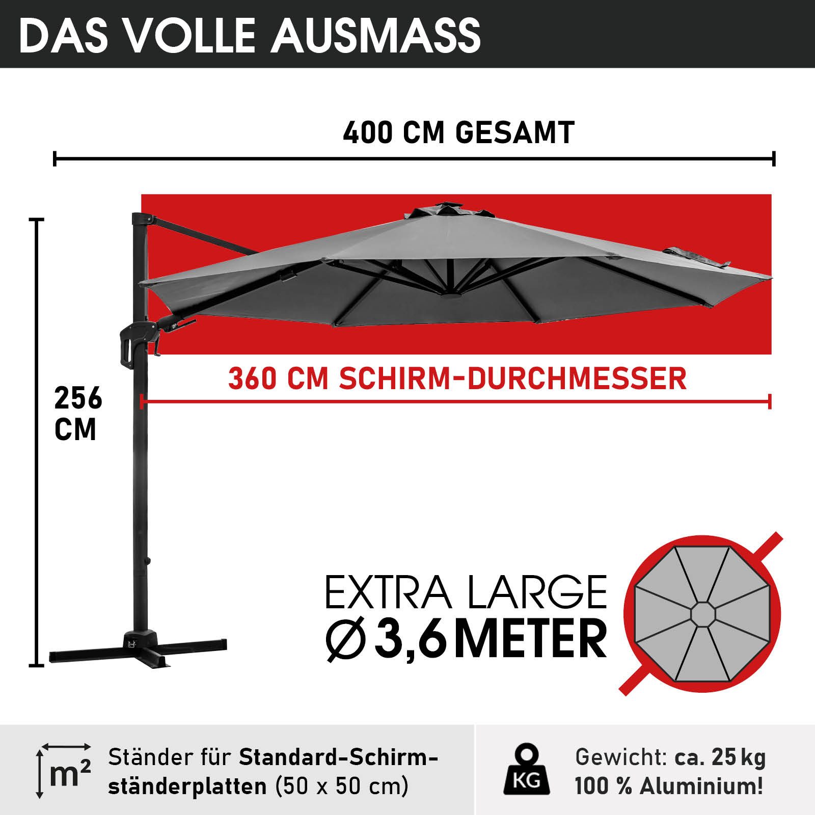 BRAST Sonnenschirm Alu Ampelschirm Ø360cm inkl. günstig online kaufen