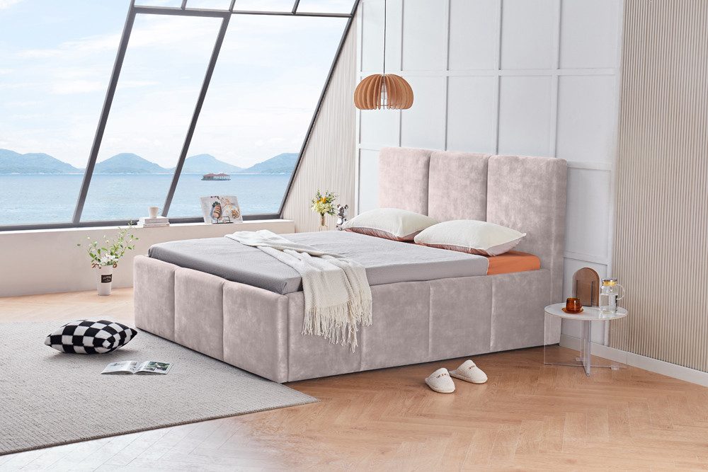 riess-ambiente Boxbett ATELIER 180x200cm champagner - Samt, Stauraum, Lattenrost & Bettkasten (Einzelartikel, 1-St), Doppelbett mit gepolsterten Kopfteil - ideal für Gäste- & Schlafzimmer