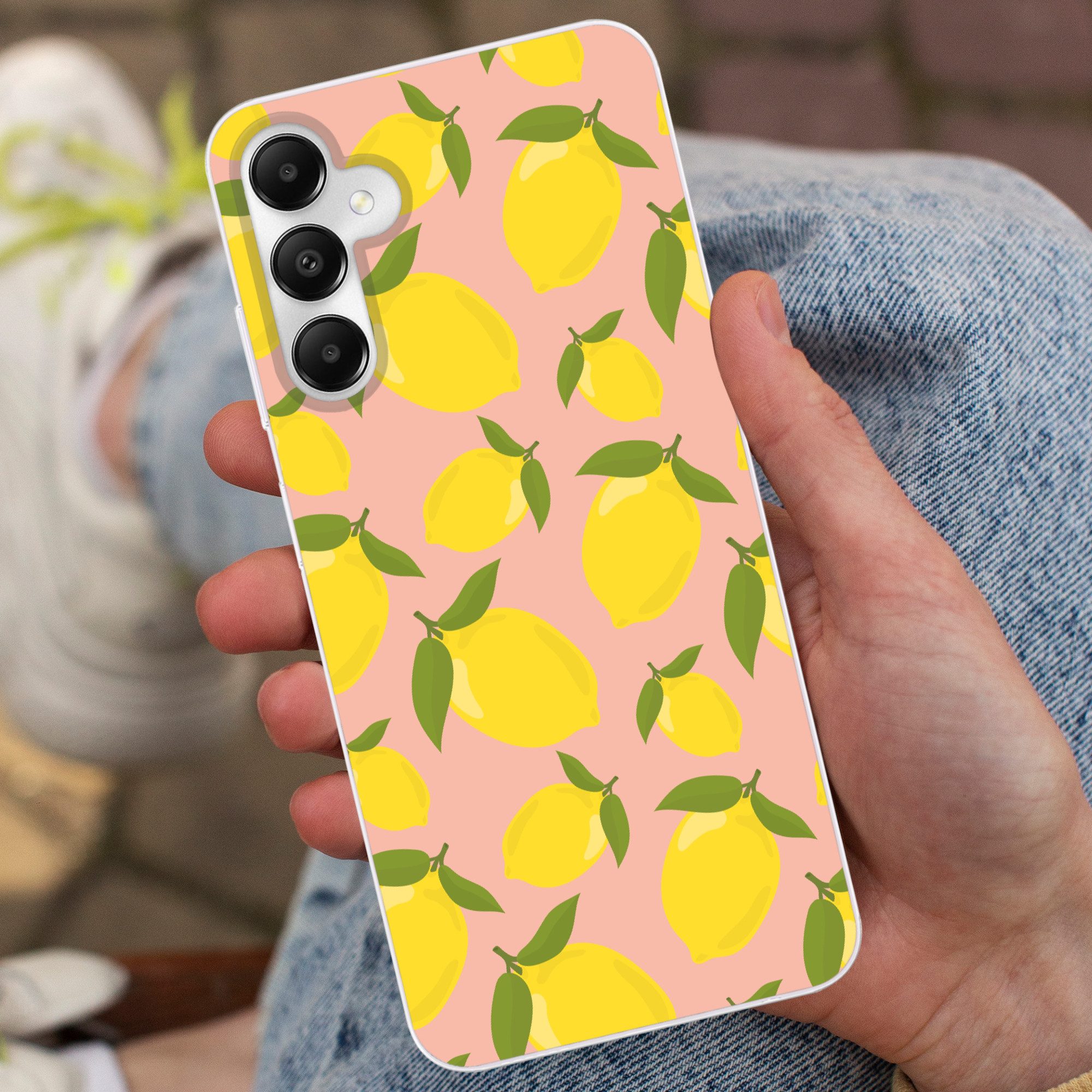 MuchoWow Handyhülle für Samsung Galaxy A05s Zitronen - Gelb - Rosa - Muster - Obst, Smartphone-Bumper, Print, Handy Schutzhülle Dünn