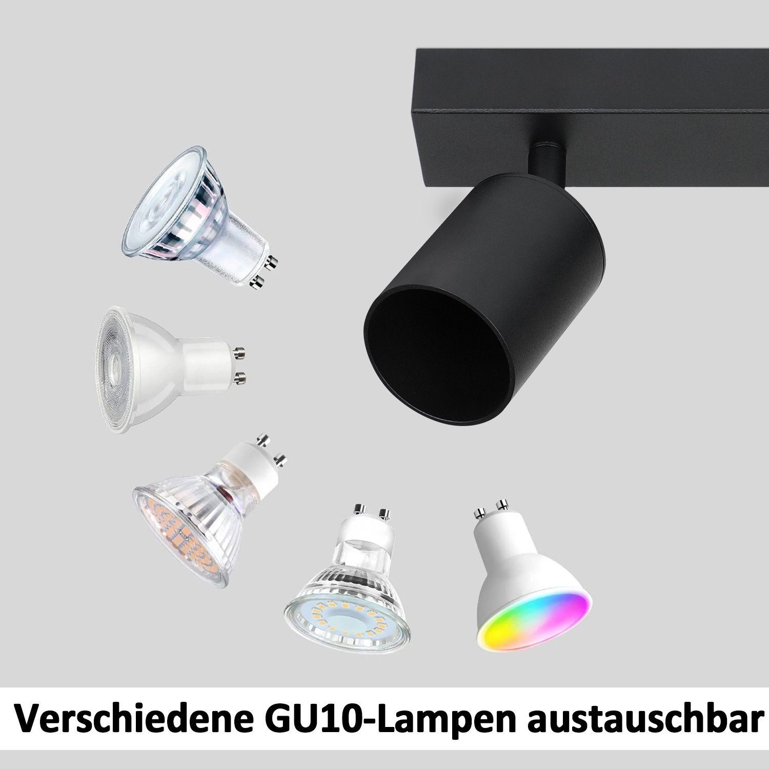 Nettlife LED Deckenstrahler mit Spots, Leuchtmittel Deckenleuchte 2/3/4 Schwarz Flammig GU10 Metall Weiß ohne Drehbar