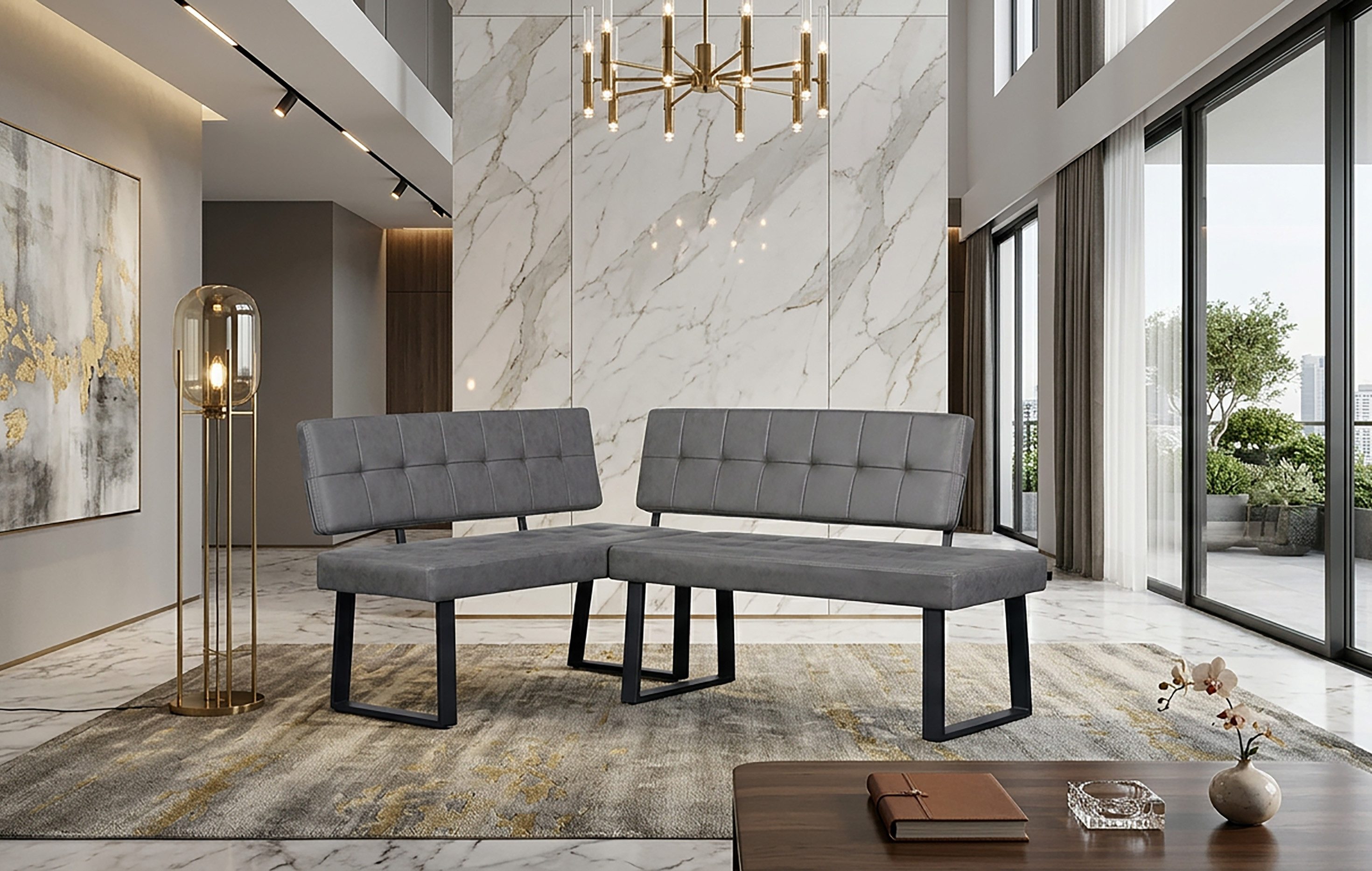 B&D home Eckbank AKA, beidseitig montierbar, Sitzbank Esszimmer, Polsterbank (2-St), gepolstert, mit Rückenlehne, verschiedene Maße