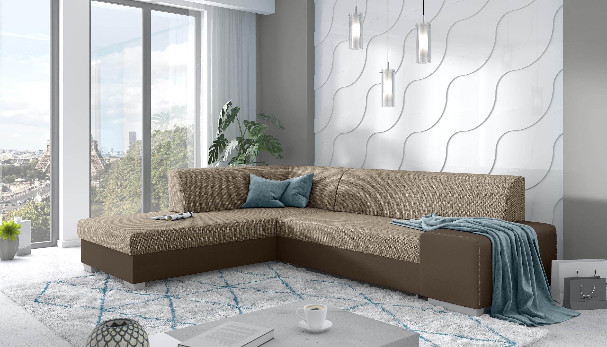 Stylefy Ecksofa Ticino, L-Form, Eckcouch, wahlweise mit Bettfunktion, mane links oder rechts bestellbar, frei im Raum stellbar, mit Bonellfederung | Ecksofas