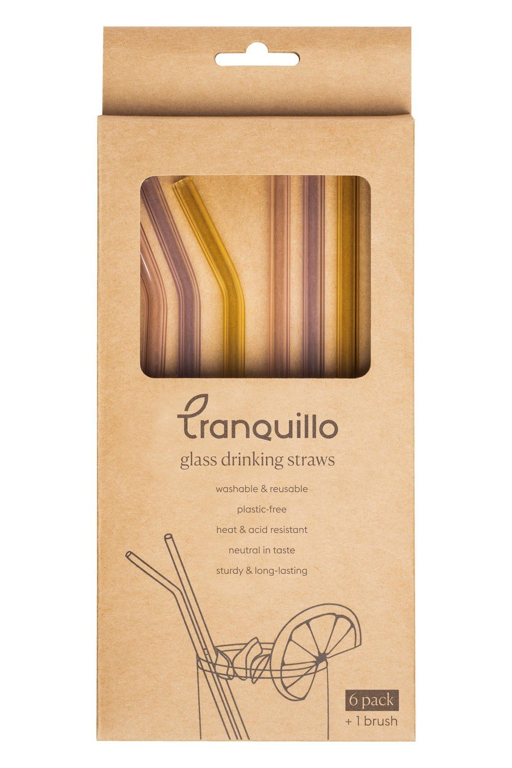 Tranquillo Trinkhalme aus Borosilikatglas RAINBOW 6er-Set Ø0,8x20 cm spülmaschinengeeignet, (7-tlg)