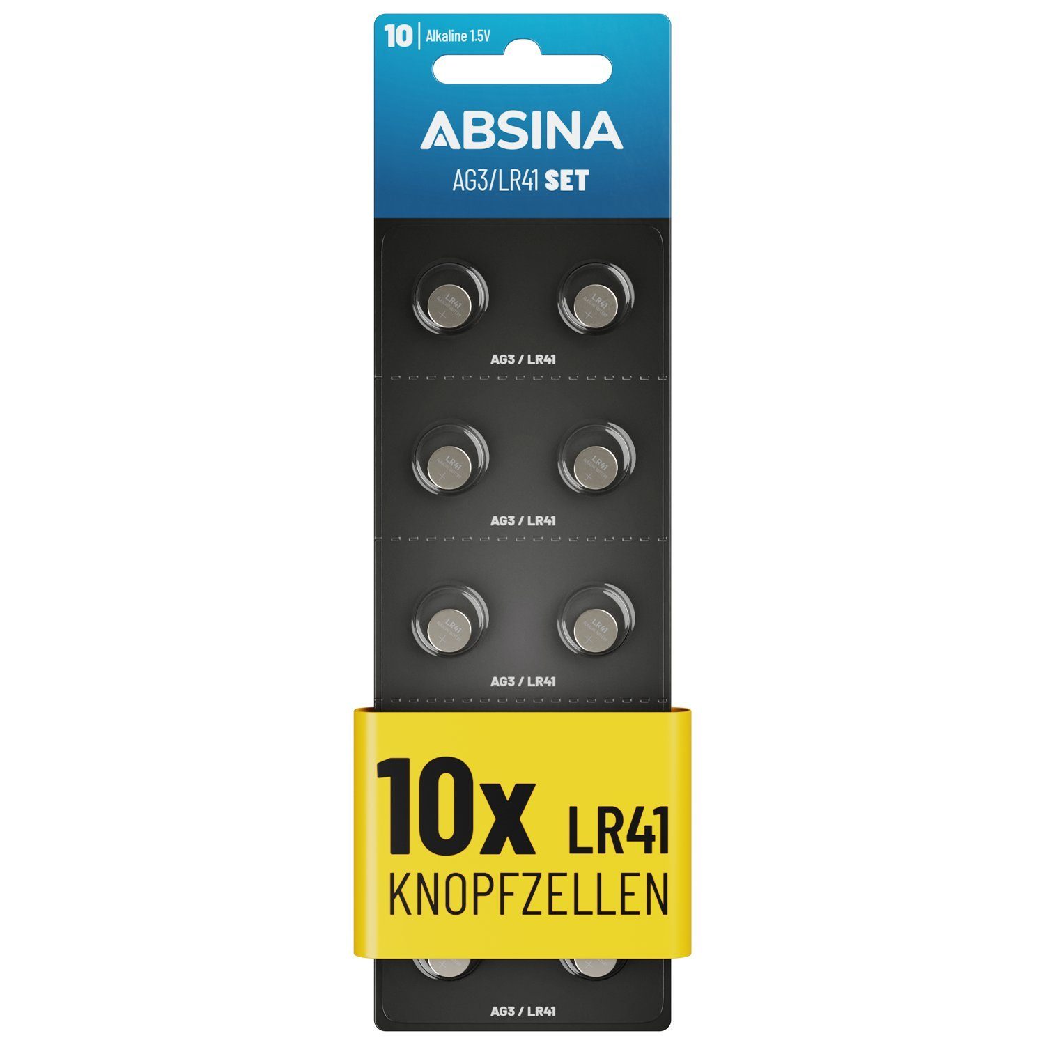 ABSINA 10x AG3 LR41 Knopfzelle 1,5V Alkaline - Knopfzellen Batterien  Batterie Knopfzelle, (1 St)