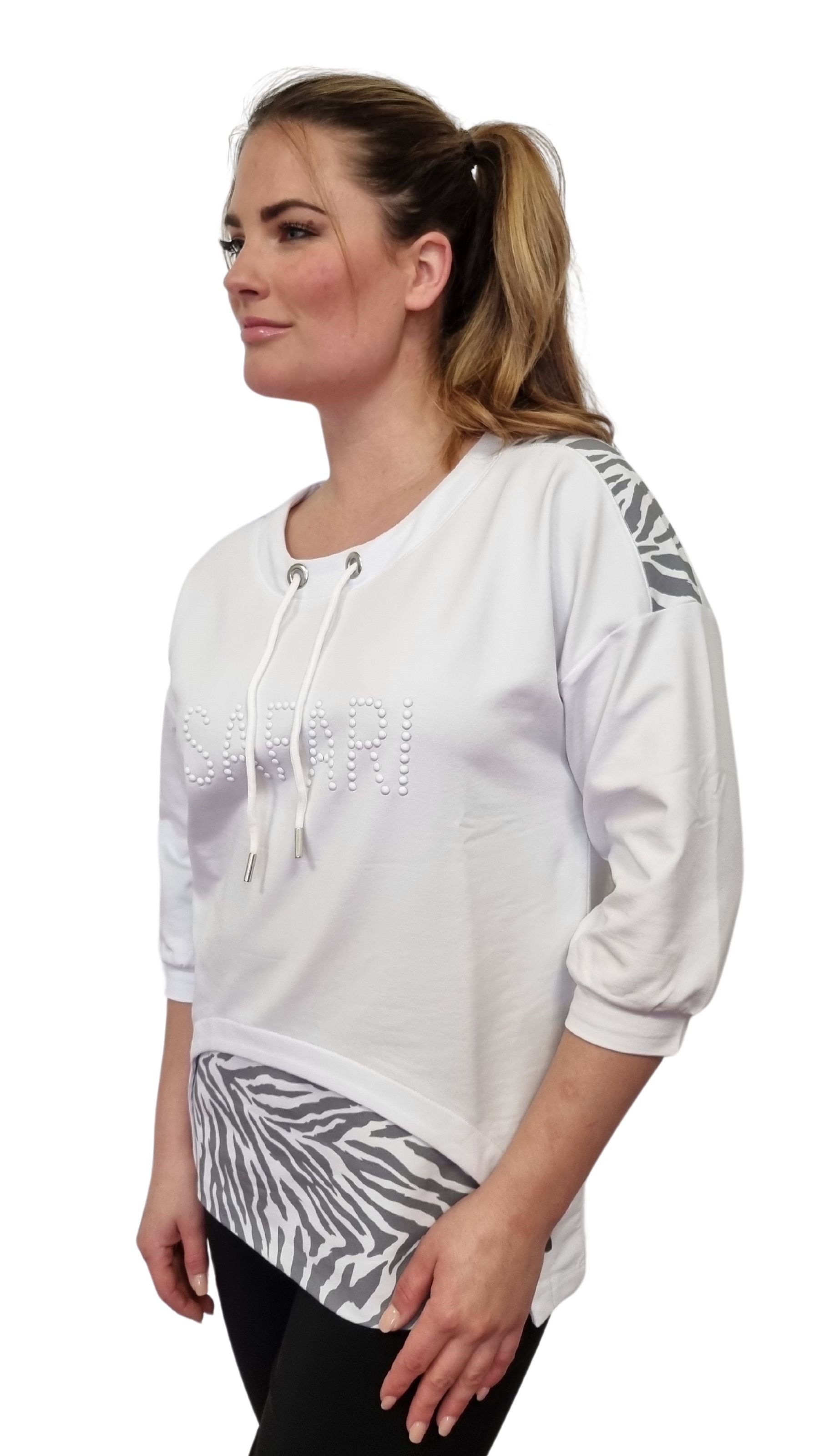 Gio Milano Sweatshirt "Safari" mit Tunnelzug im Kragen und 3/4 Ärmel