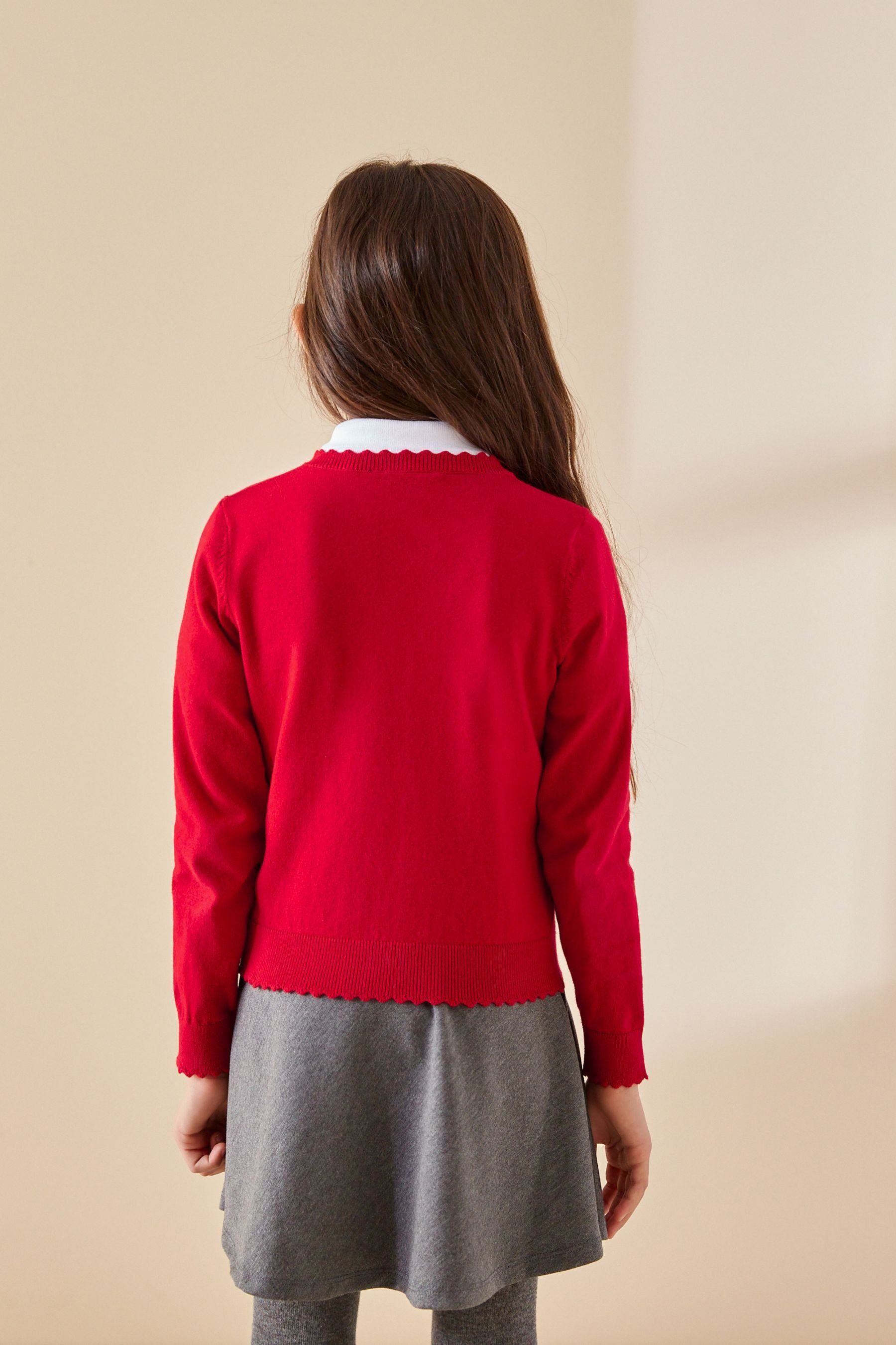 (1-tlg) Next Bogenkante Strickjacke Cardigan Baumwollanteil Red und mit