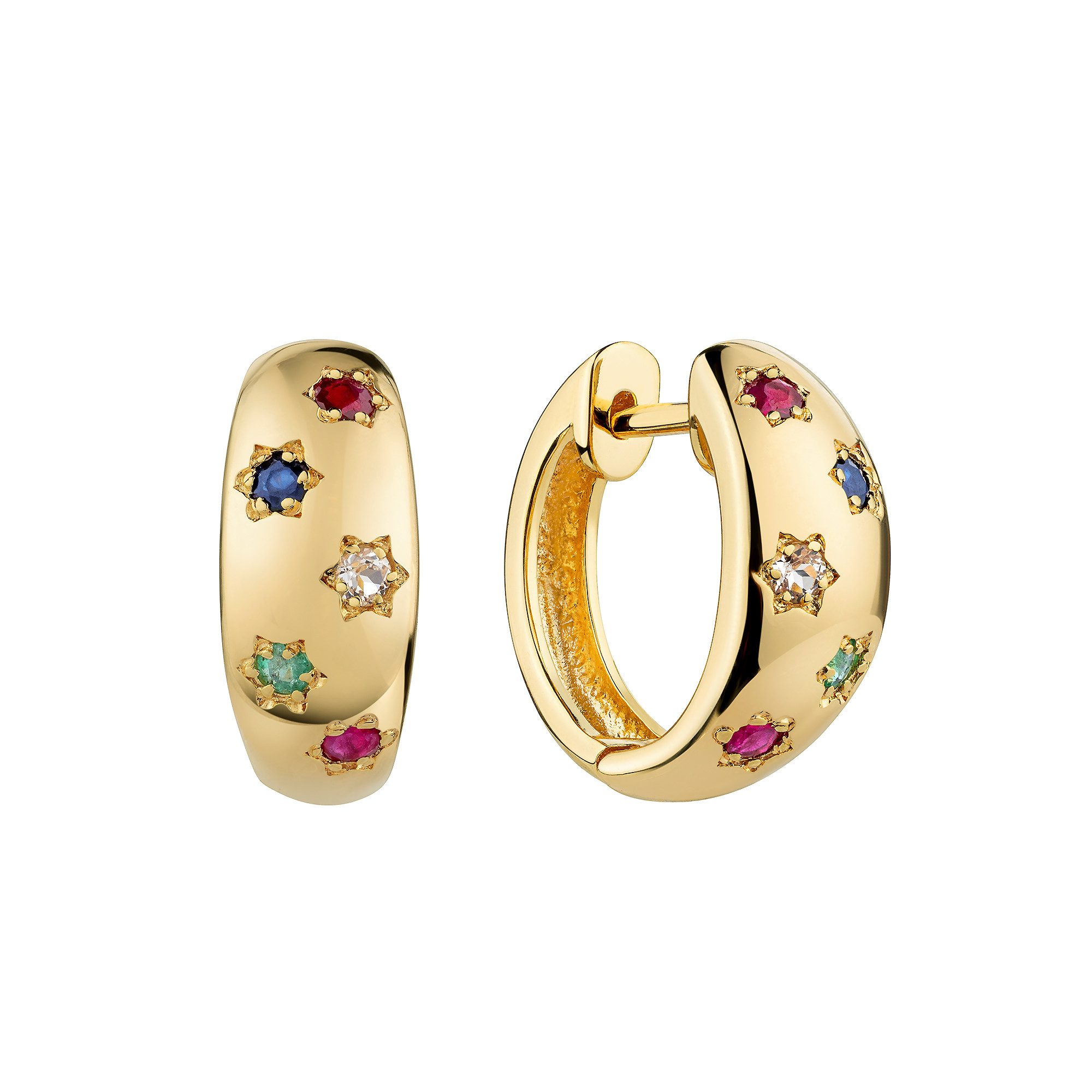 Firetti Paar Creolen Schmuck Geschenk Silber 925 Ohrschmuck Ohrringe Blumen, mit Rubin, Saphir, Smaragd, Weißtopas