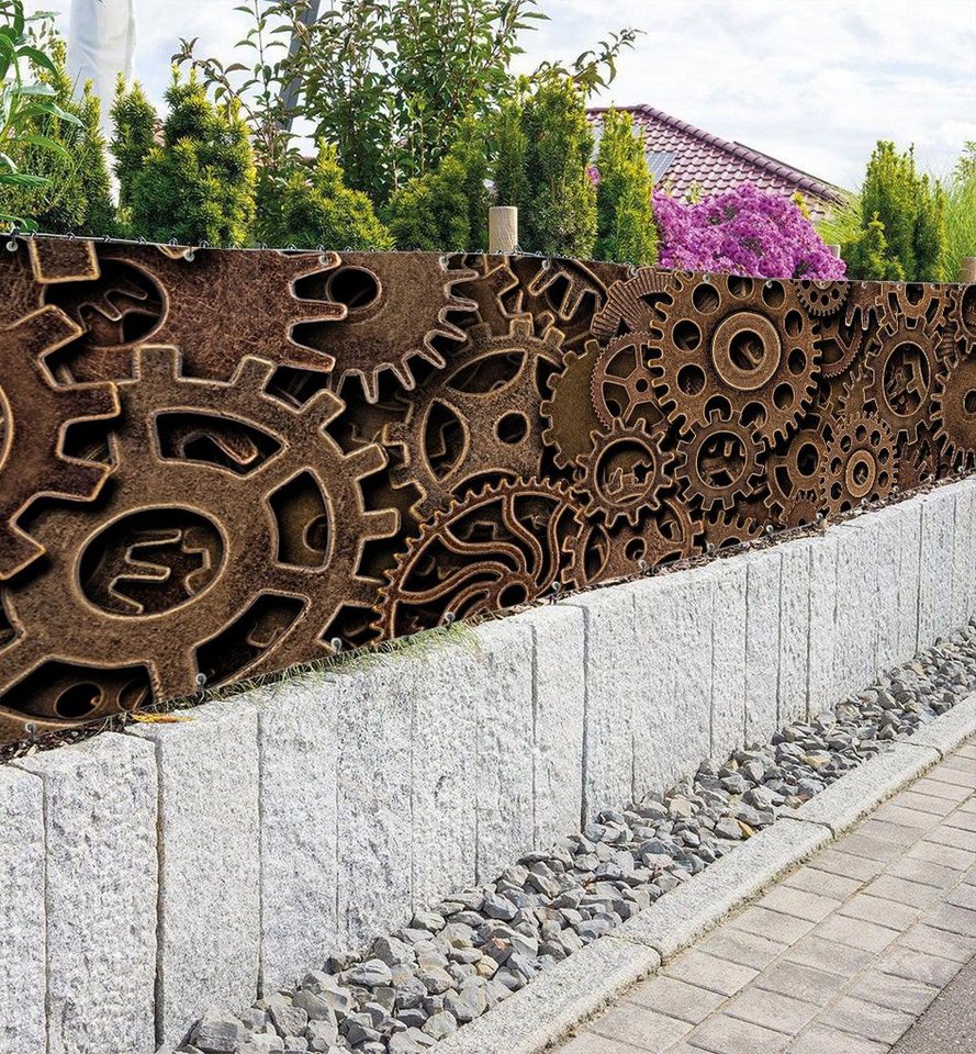 Thumbnail - MyMaxxi Sichtschutzzaunmatten Zaunbanner Rostige Zahnräder Sichtschutz Garten Zaun, (Bambus grün)