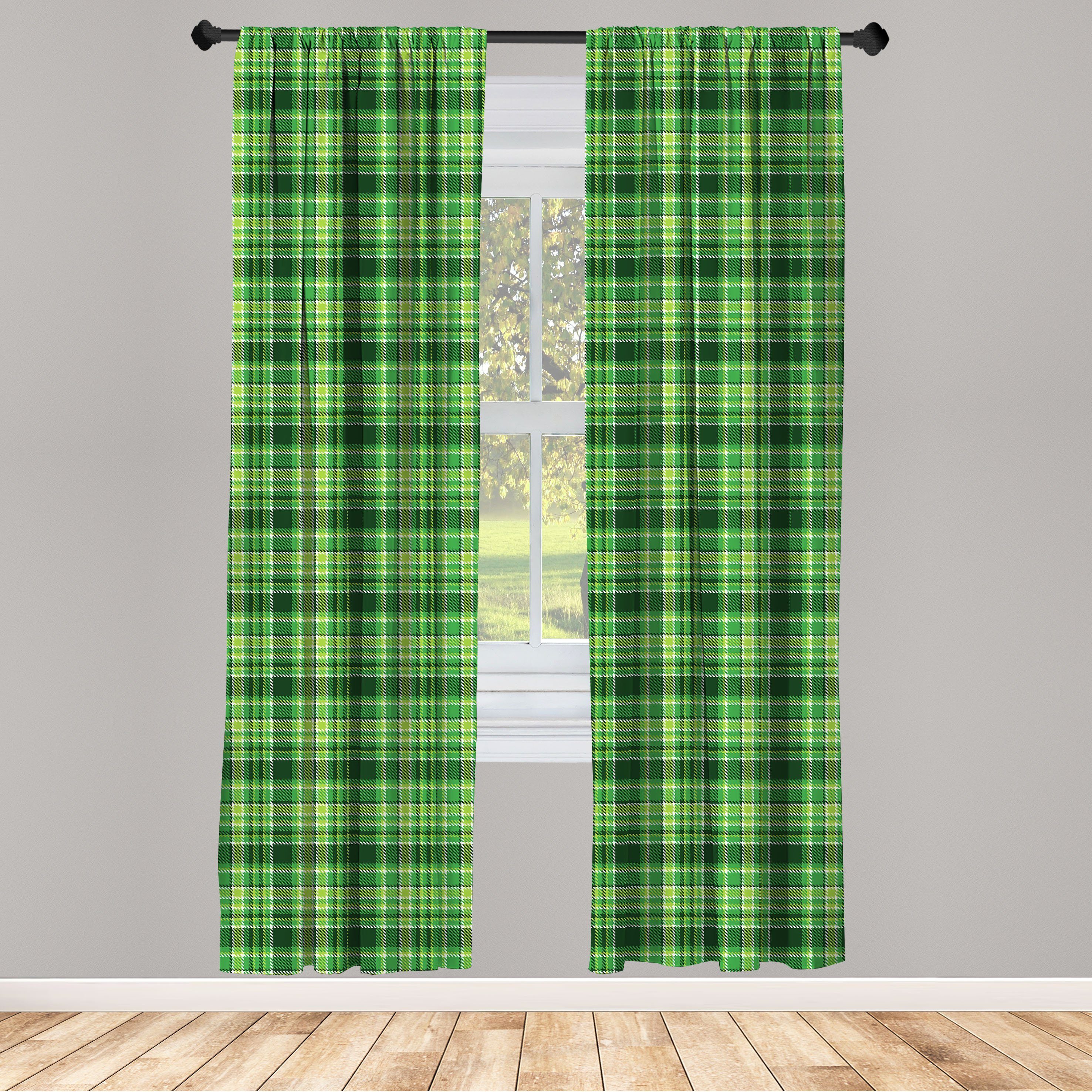 Gardine Vorhang für Wohnzimmer Schlafzimmer Dekor, Abakuhaus, Microfaser, Kariert Irish Mosaic Grün