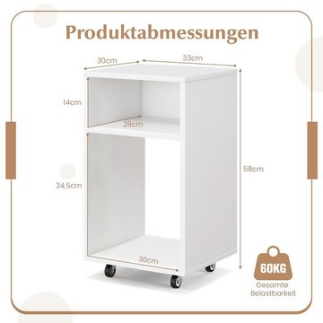 COSTWAY Druckertisch, mit 2 offenen Regalen und Rollen, bis 30kg, 33x30x58cm