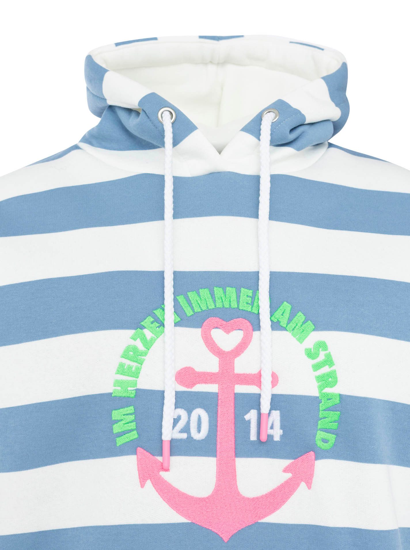 Zwillingsherz Hoodie "Immer am Strand" breite Streifen, gestickter Anker,Schriftzug, Kapuze, Kängurutasche – Bild 5 von 5
