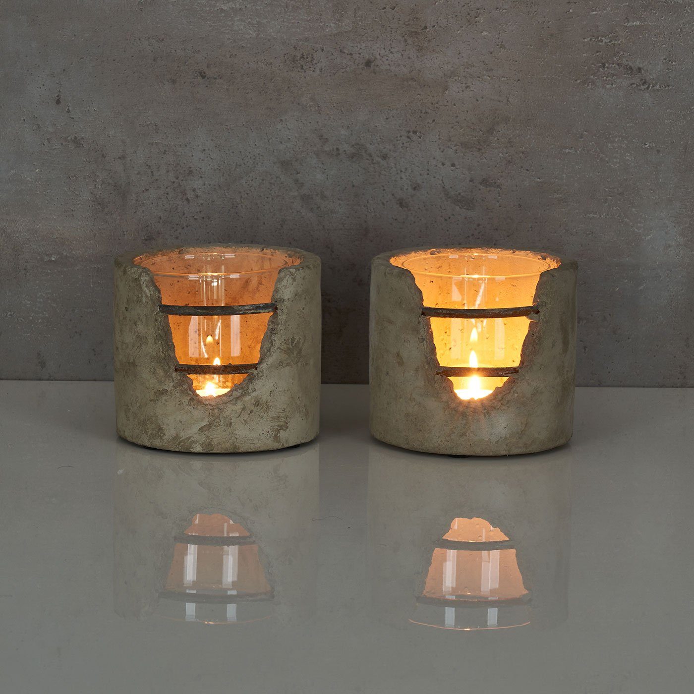 Levandeo® Teelichthalter, Kerzen Set Windlicht Teelichthalter Rost Grau 2er Beton Deko 13x12cm