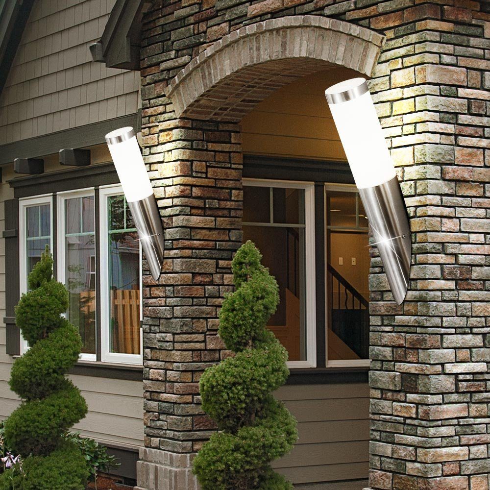 etc-shop Außen-Wandleuchte, Leuchtmittel inklusive, Außenwandlampe Gartenlampe silber- Warmweiß, Wandleuchte LED Edelstahl