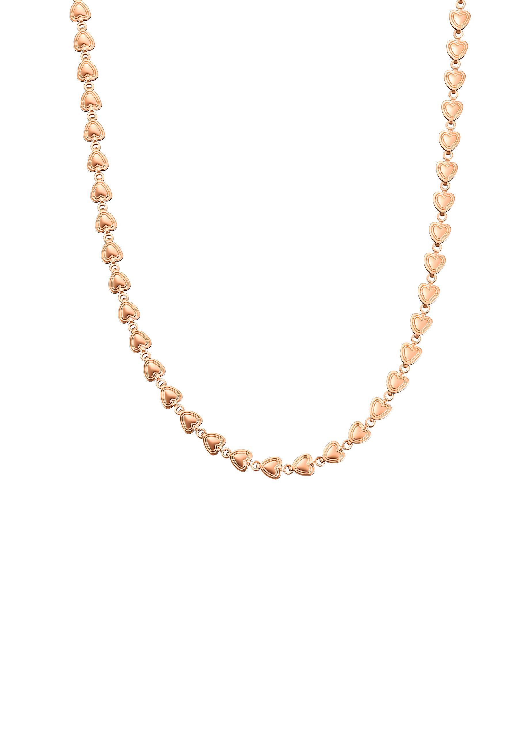 Hey Happiness Herzkette Love Gliederkette, in Gold Rosa Silber, Romantische Damen Halskette aus Edelstahl, Herzdesign