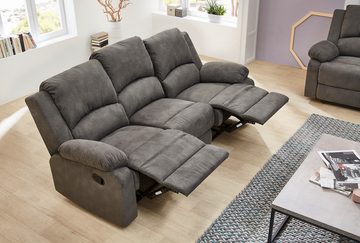 luma-home 3-Sitzer 15131, Sofa mit halbautomatischer Relaxfunktion 204 cm breit, Tonnentaschenfederkern, Bezug Mikrofaser, Vintage Anthrazit