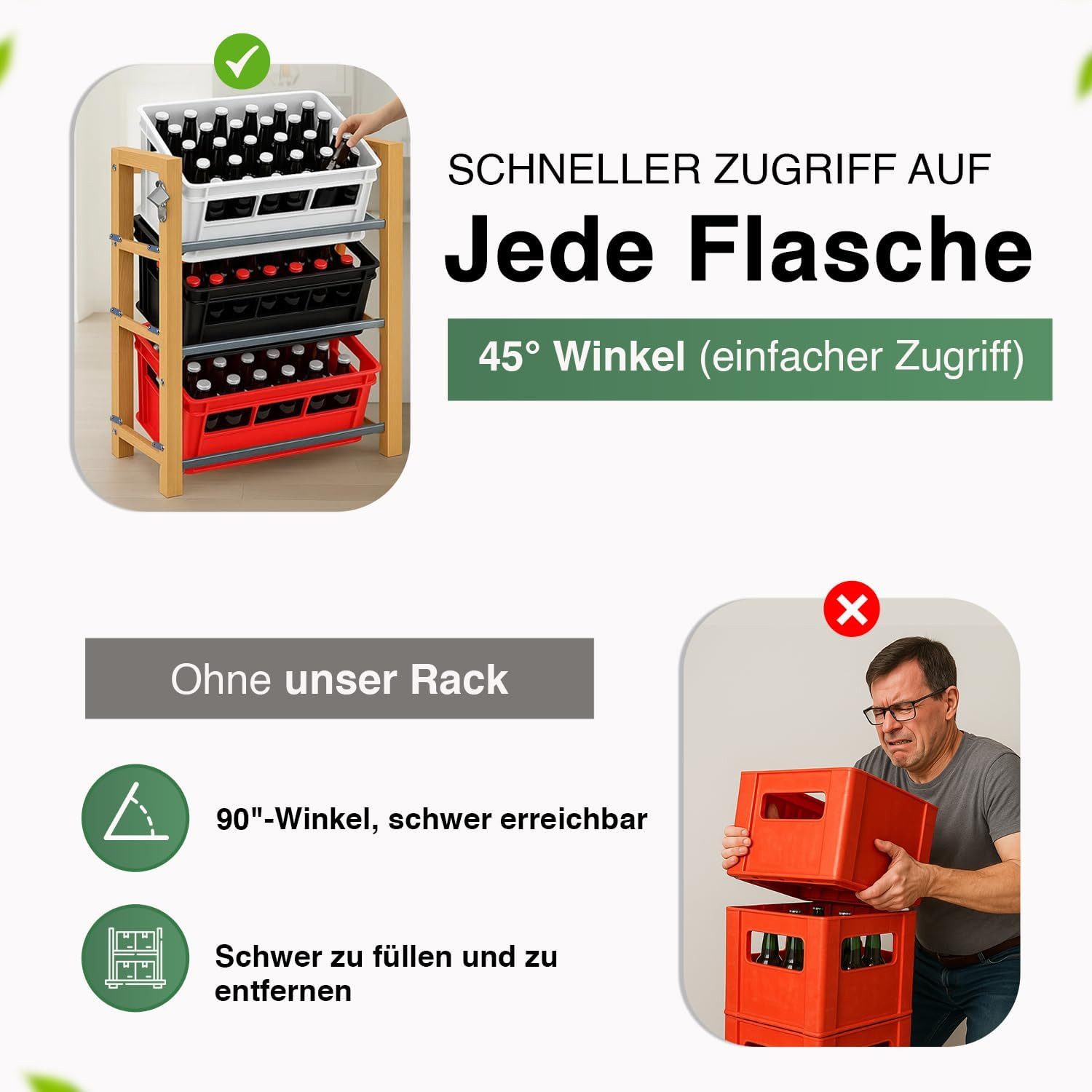 Dimono Flaschenregal DIMONO Bambus Getränkekisten Regal – Ablage für 2/3/6 Kisten, für Bier, Wasser & Limonade, Leergut Aufbewahrung – Bild 4 von 5