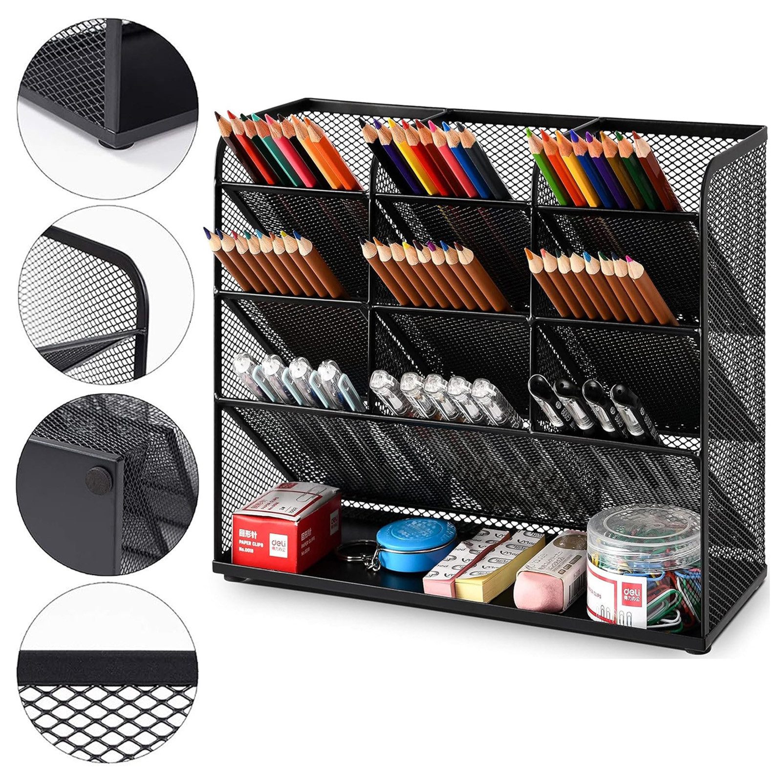 REDOM Organizer Aufbewahrungs Regal Multifunktionaler Stiftehalter mit 9 Fächern (Mesh Metall Schreibtisch Büro Organizer, 1 St., robust platzsparend 27x20.5x9.9cm), für Schule Büro Zuhause