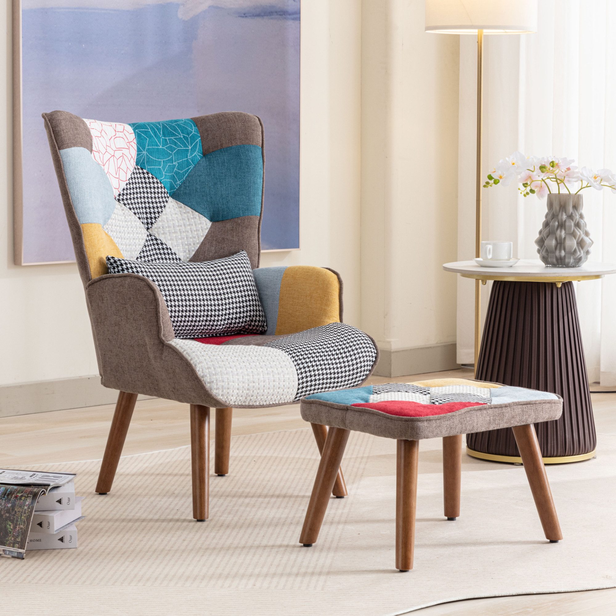 Merax Ohrensessel (1-St), mit Hocker Patchwork,Relaxsessel,Lehnstuhl,Fernse günstig online kaufen
