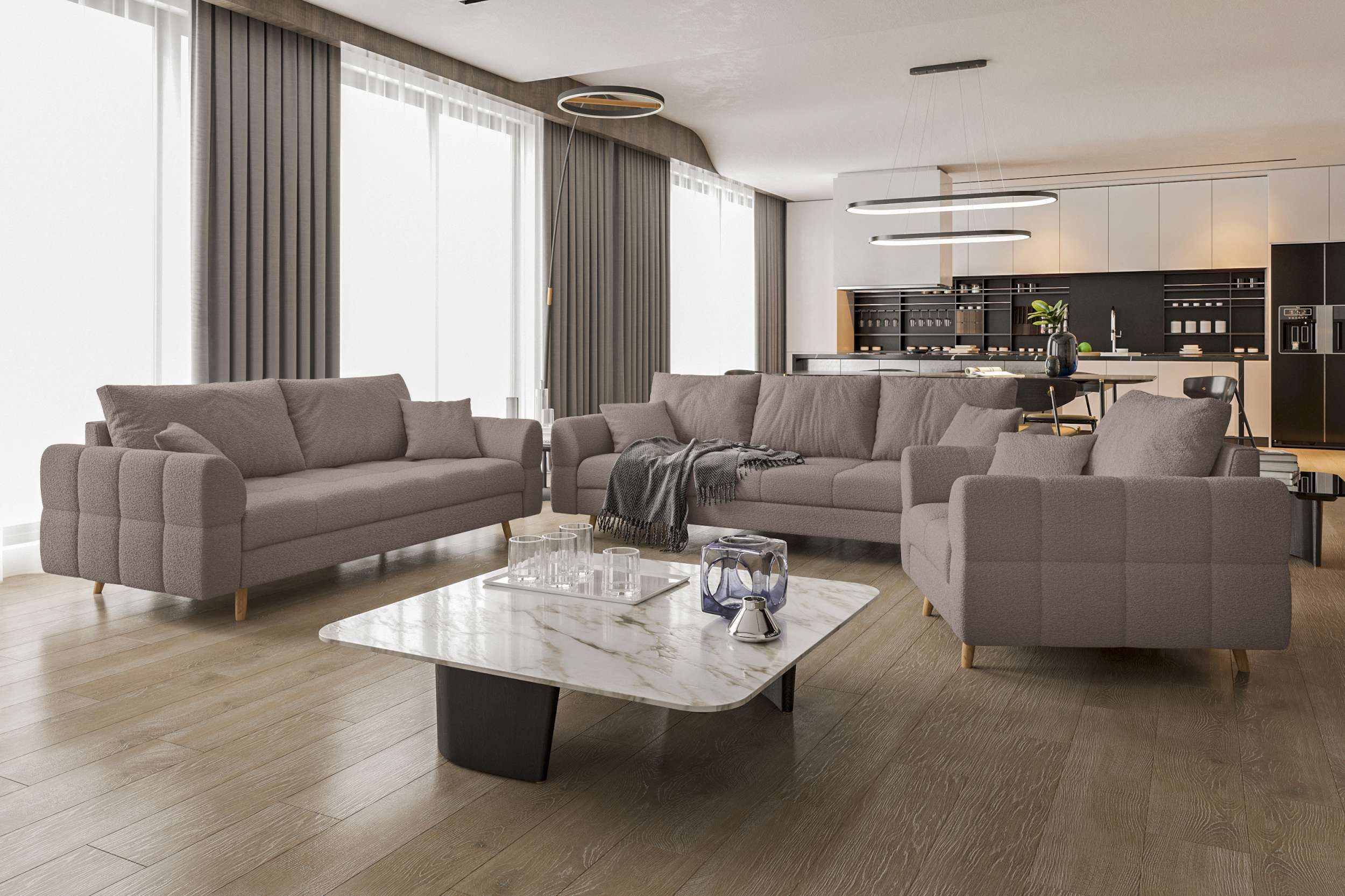 99rooms Polstergarnitur Bello, (Couchgarnitur, Set (3-tlg), günstig online kaufen