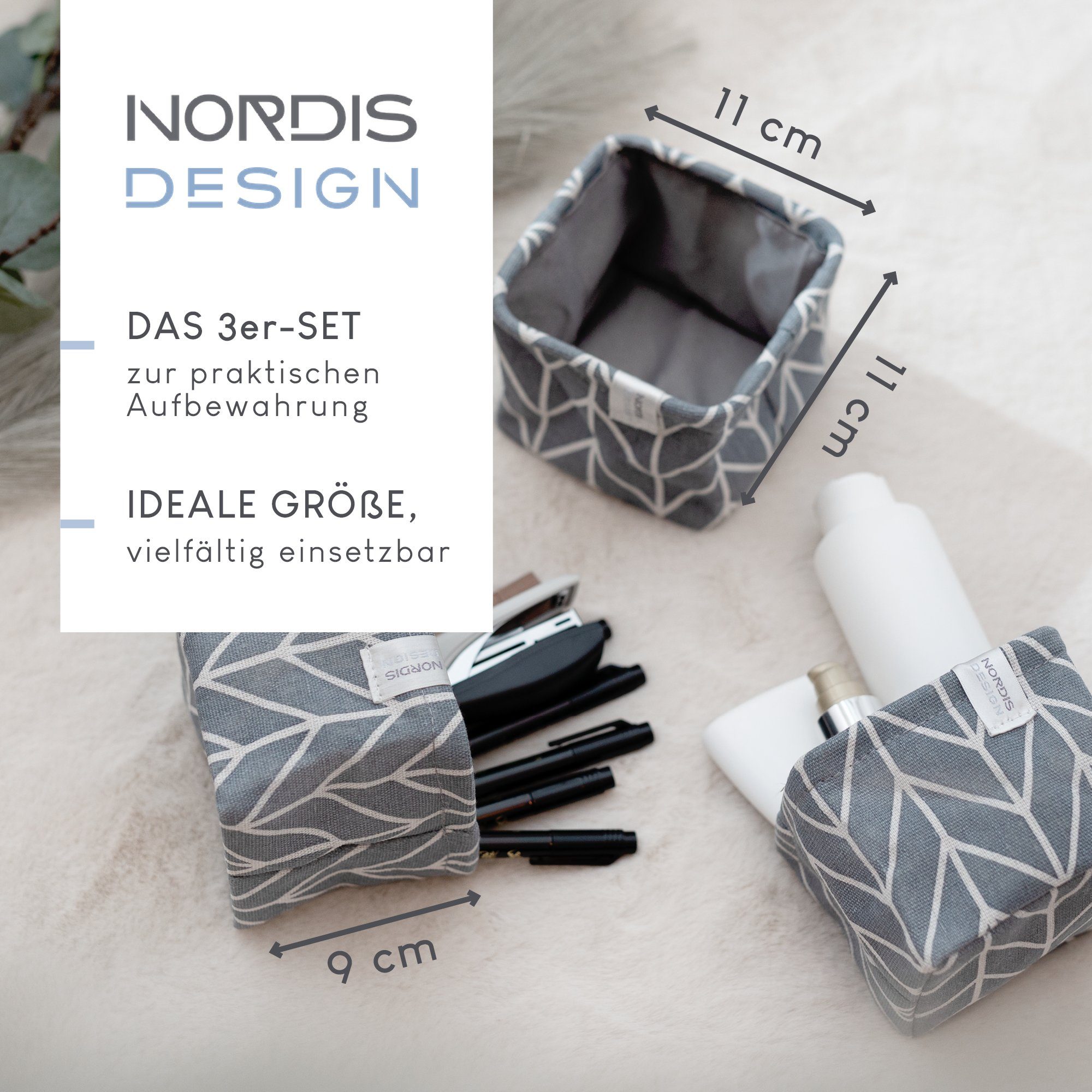 Thumbnail - NORDIS DESIGN Aufbewahrungsbox "Nordea" - Mini-Aufbewahrungskörbchen aus Stoff, (3er-Set), faltbar