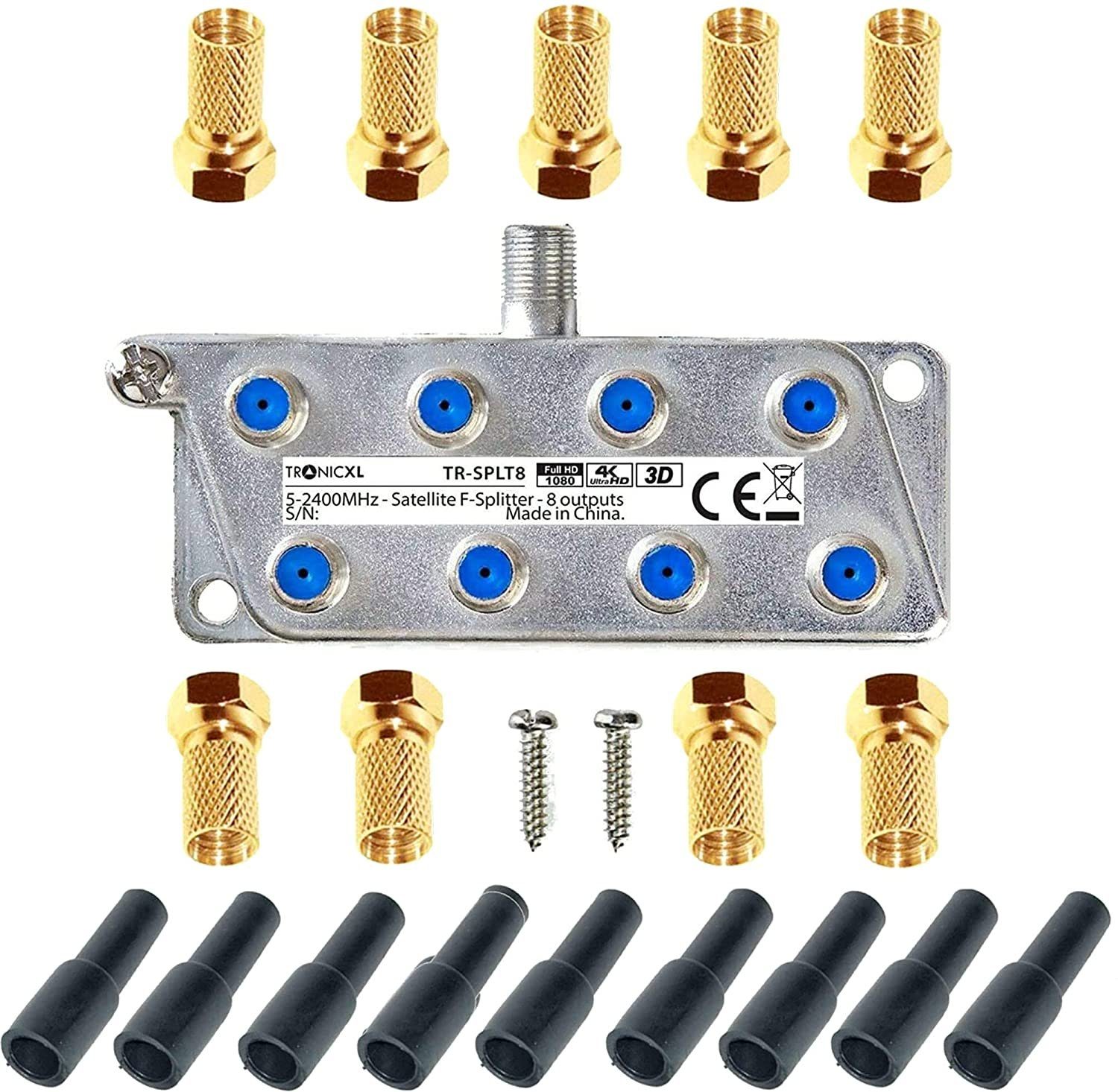 TronicXL SAT-Verteiler Sat Splitter 8-Fach Digital Antennenverteiler + F-Stecker Wetterschutz