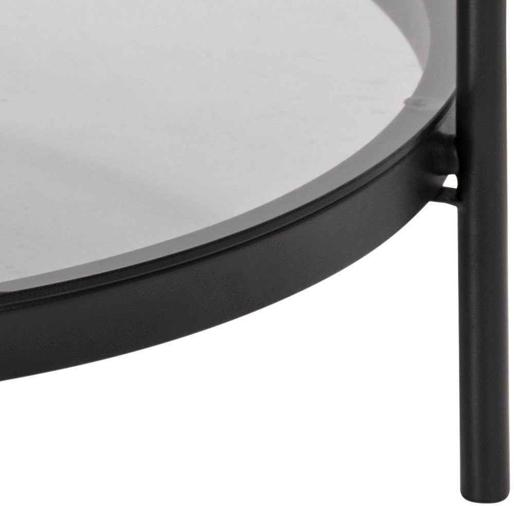 ACTONA GROUP Couchtisch Bayern, Rauchfarbene Glastischplatte, Metallgestell, Ablageboden, runde Form