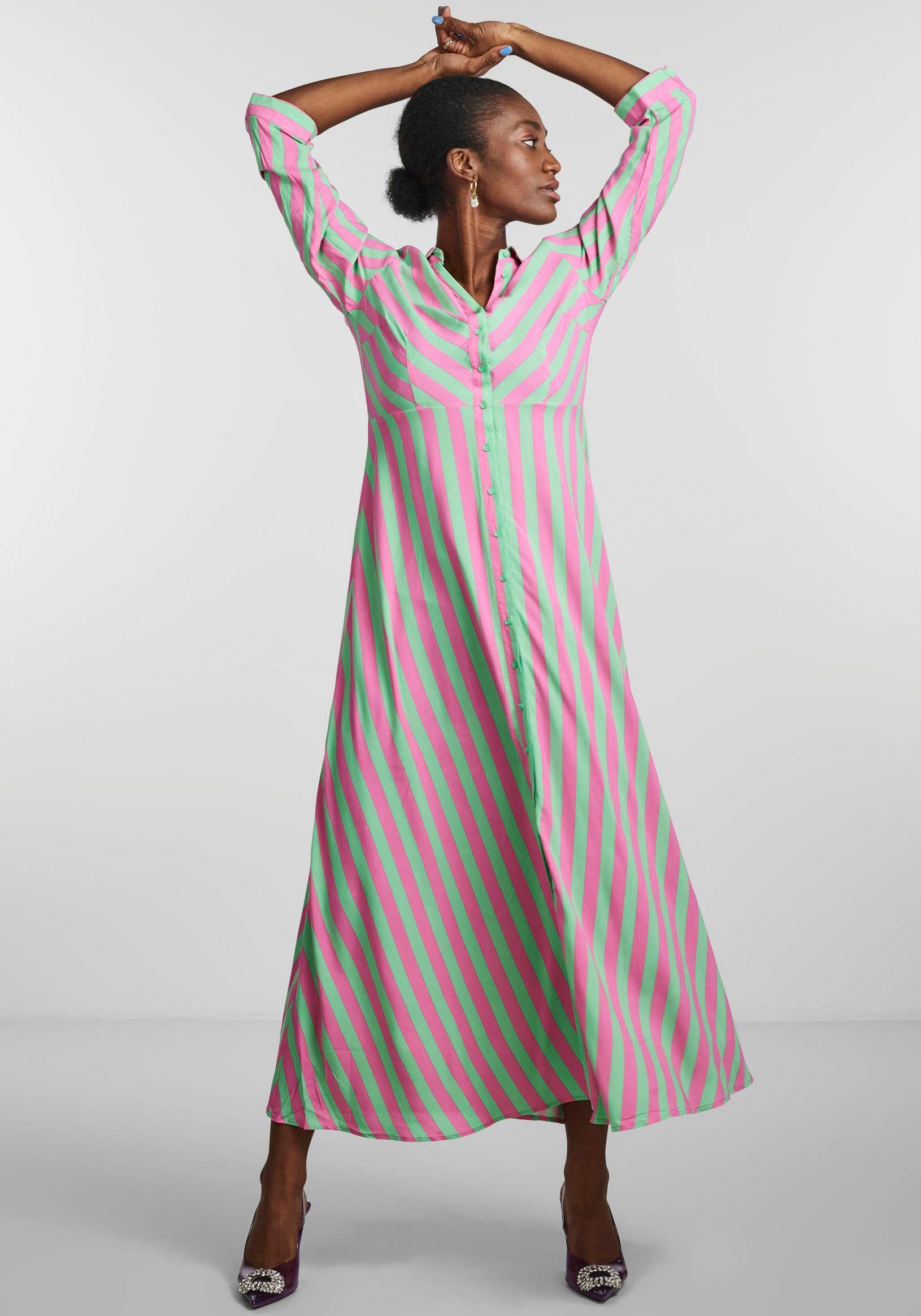 Y.A.S SHIRT YASSAVANNA 3/4 Katydid Str:AZELIA DRESS LONG Hemdblusenkleid mit PINK Ärmel