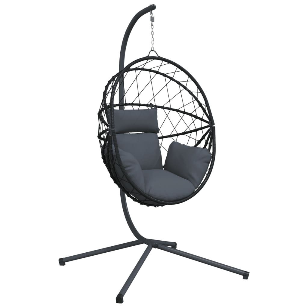 vidaXL Hollywoodschaukel Hängesessel Ei-Design mit Ständer Anthrazit Rattan und Stahl, 1-Sitzer, 1 tlg.