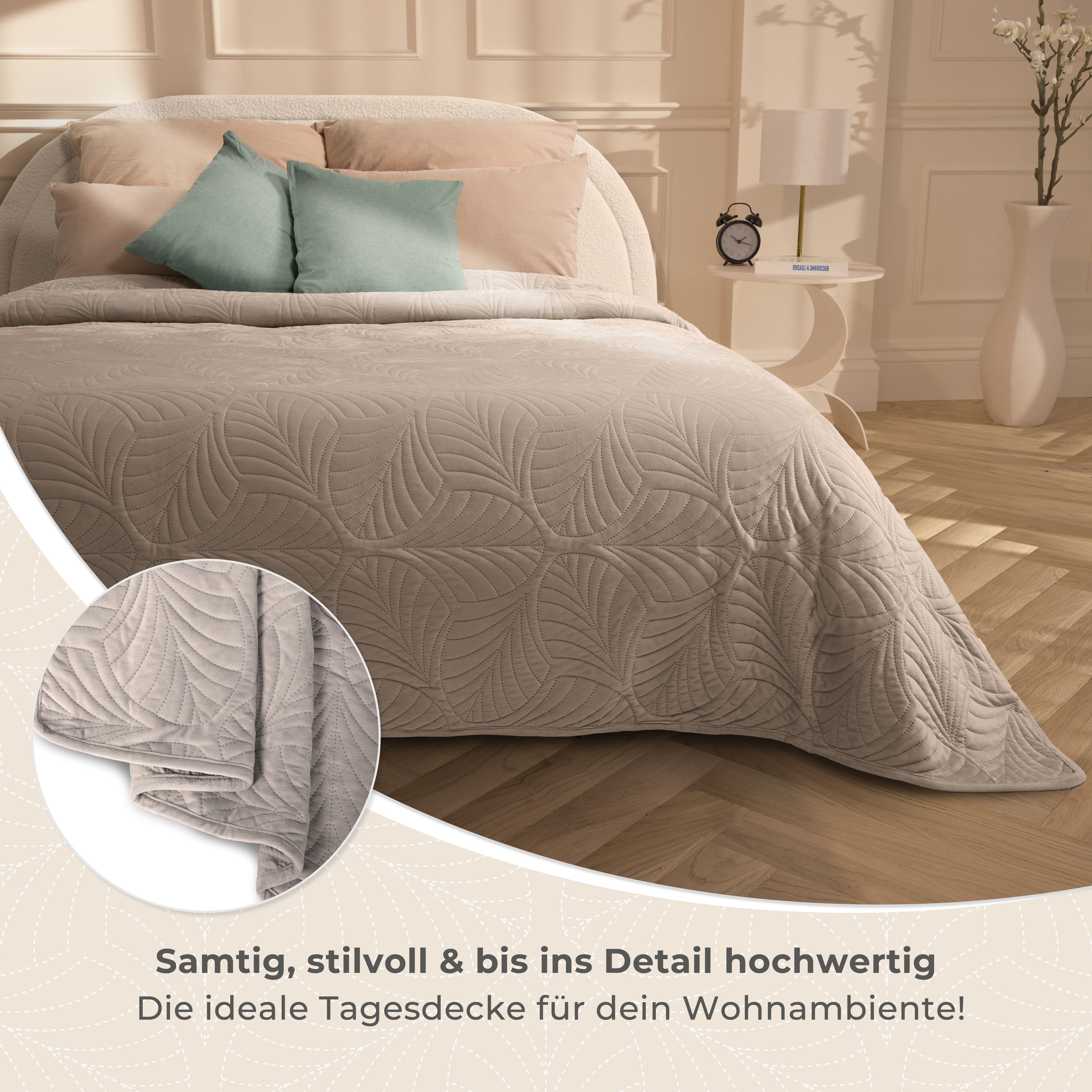 Gräfenstayn Tagesdecke Gräfenstayn Premium Tagesdecke mit nahtloser Steppung & Blatt-Design, Gräfenstayn Premium Tagesdecke mit nahtloser Steppung & Blatt-Design