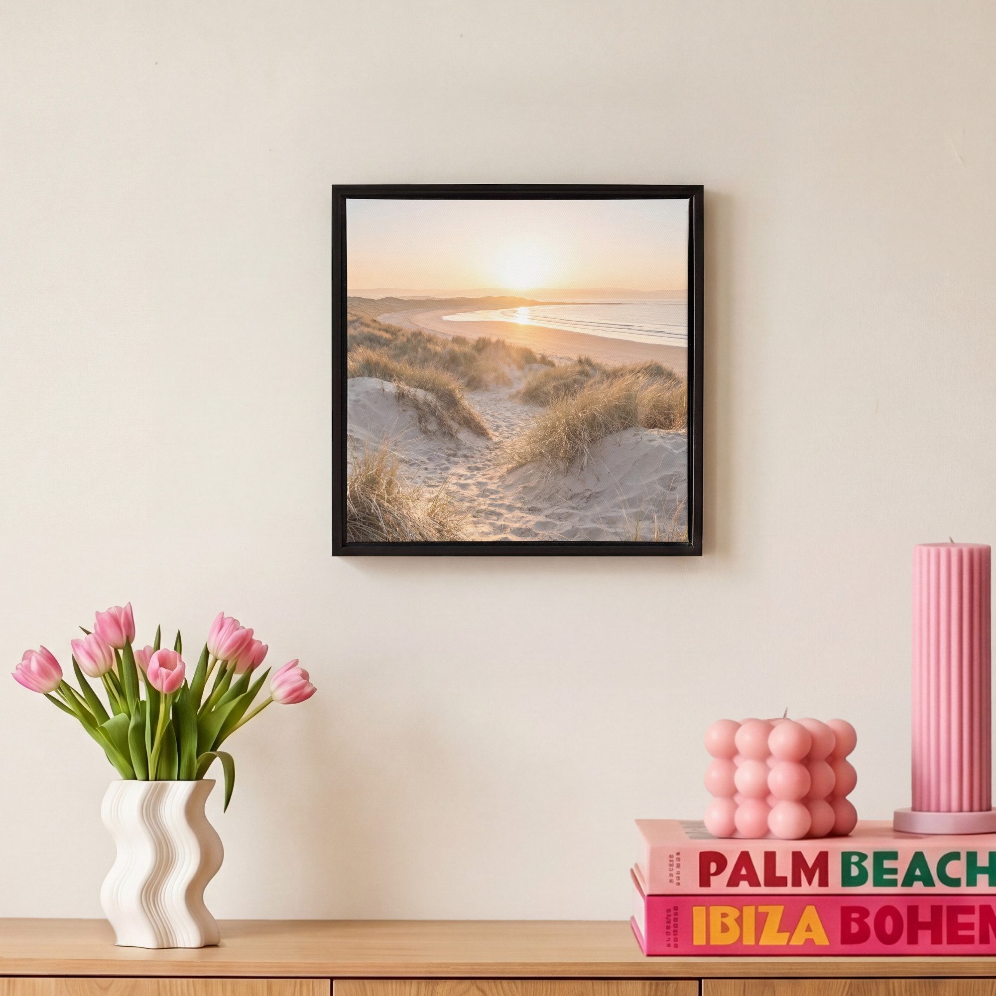 OneMillionCanvasses® Leinwandbild mit Rahmen - Dünen - Strand - Meer, Fotodruck (1 St), Leinwand Bilder Klein, Wand Dekoration Aesthetic 20x20cm – Bild 4 von 5