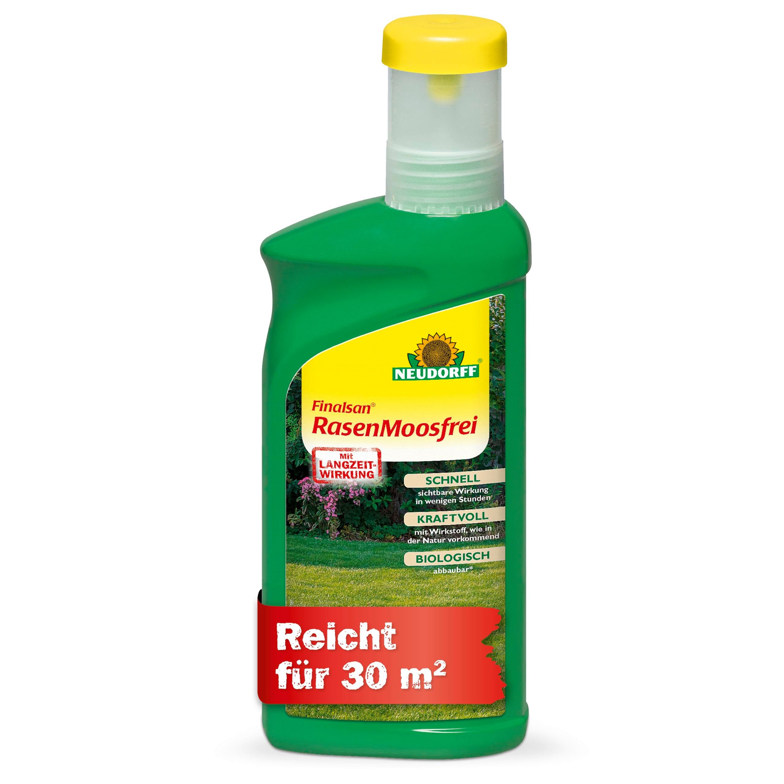 Neudorff Unkrautbekämpfungsmittel Finalsan RasenMoosfrei 500 ml Rasenmoosvernichter für 30 m², 500 ml, 1 St., Schnelle Moosbekämpfung für bis zu 30 m² Rasenfläche, Gegen Rasenmoos mit sichtbarer Wirkung in wenigen Stunden, Schnelle Moosbekämpfung mit Langzeitwirkung für Rasenflächen