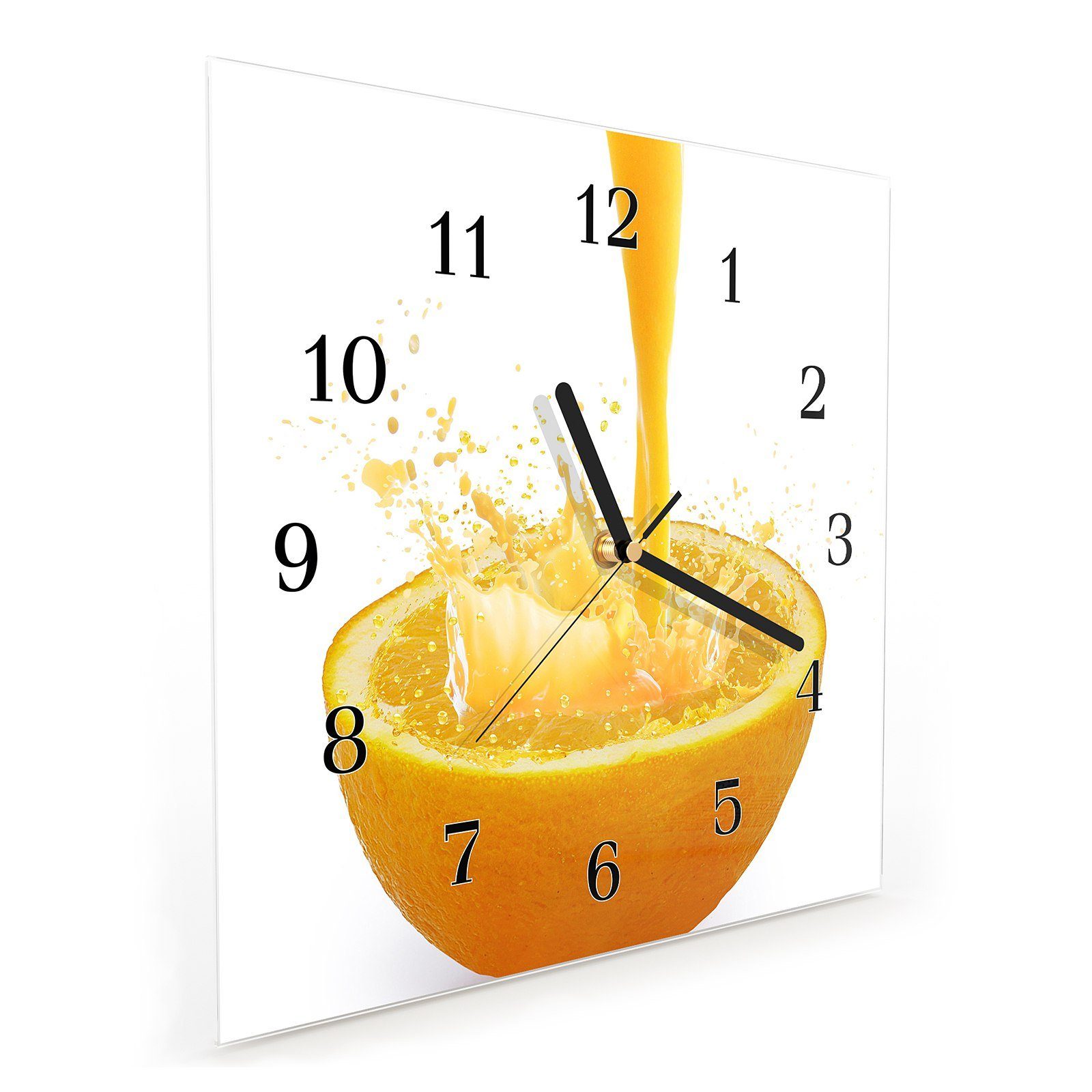 Orange in x Saft Größe Motiv 30 Wanduhr mit Glasuhr Wandkunst Primedeco Wanduhr 30 cm