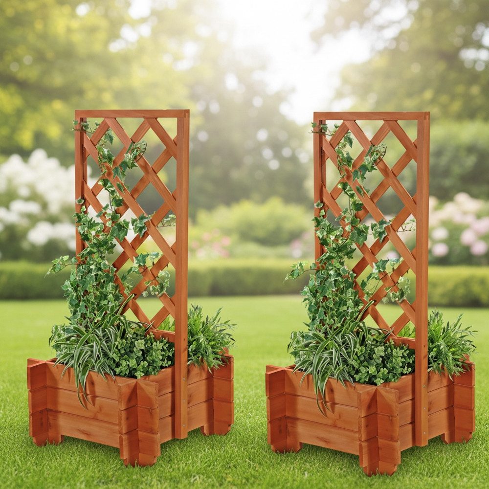Melko Rankgitter Blumenkübel mit Rankhilfe Holz 2 Stück Pflanzkübel Spalier Rankgitter Set, 2 St., Stück, als Sichtschutz nutzbar