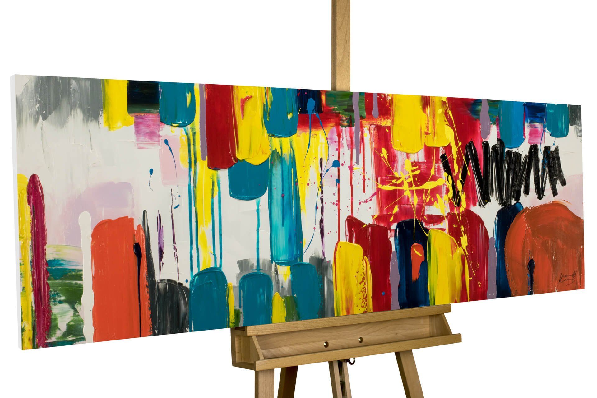 KUNSTLOFT Gemälde Künste der Farben 150x50 cm, Leinwandbild 100% HANDGEMALT Wandbild Wohnzimmer
