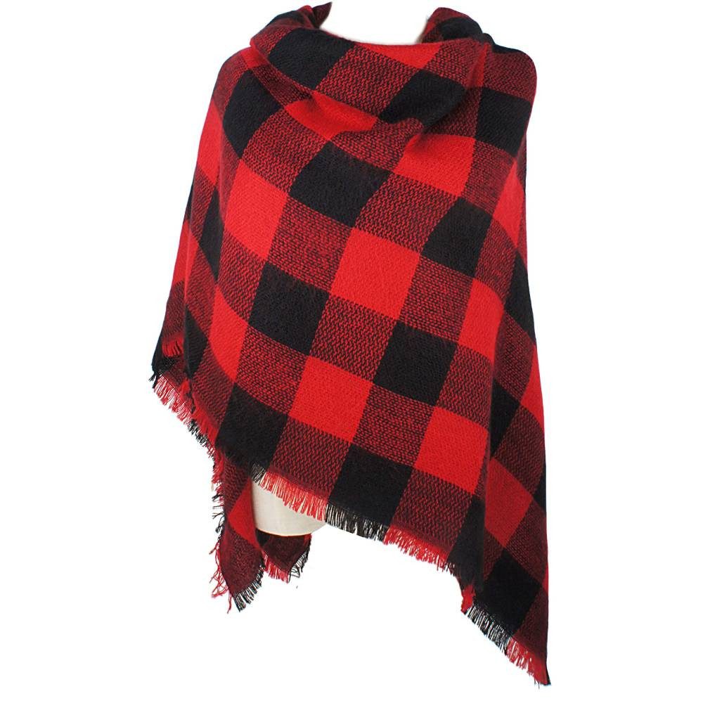 Blusmart Dreieckstuch Frauen Winter Schal Dreieck, (Herbst-Winter-Schal, Wickelschal, Warm, Weich, Klobig), klassischer Quasten Plaid Schal und Wrap – Bild 4 von 5
