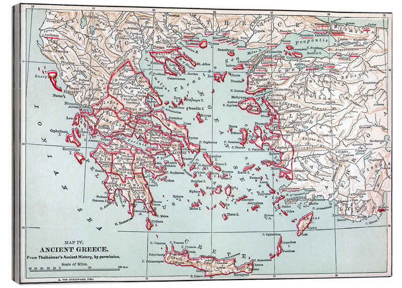 Posterlounge Leinwandbild Granger Collection, Karte vom antiken Griechenland (Englisch), Wohnzimmer Illustration