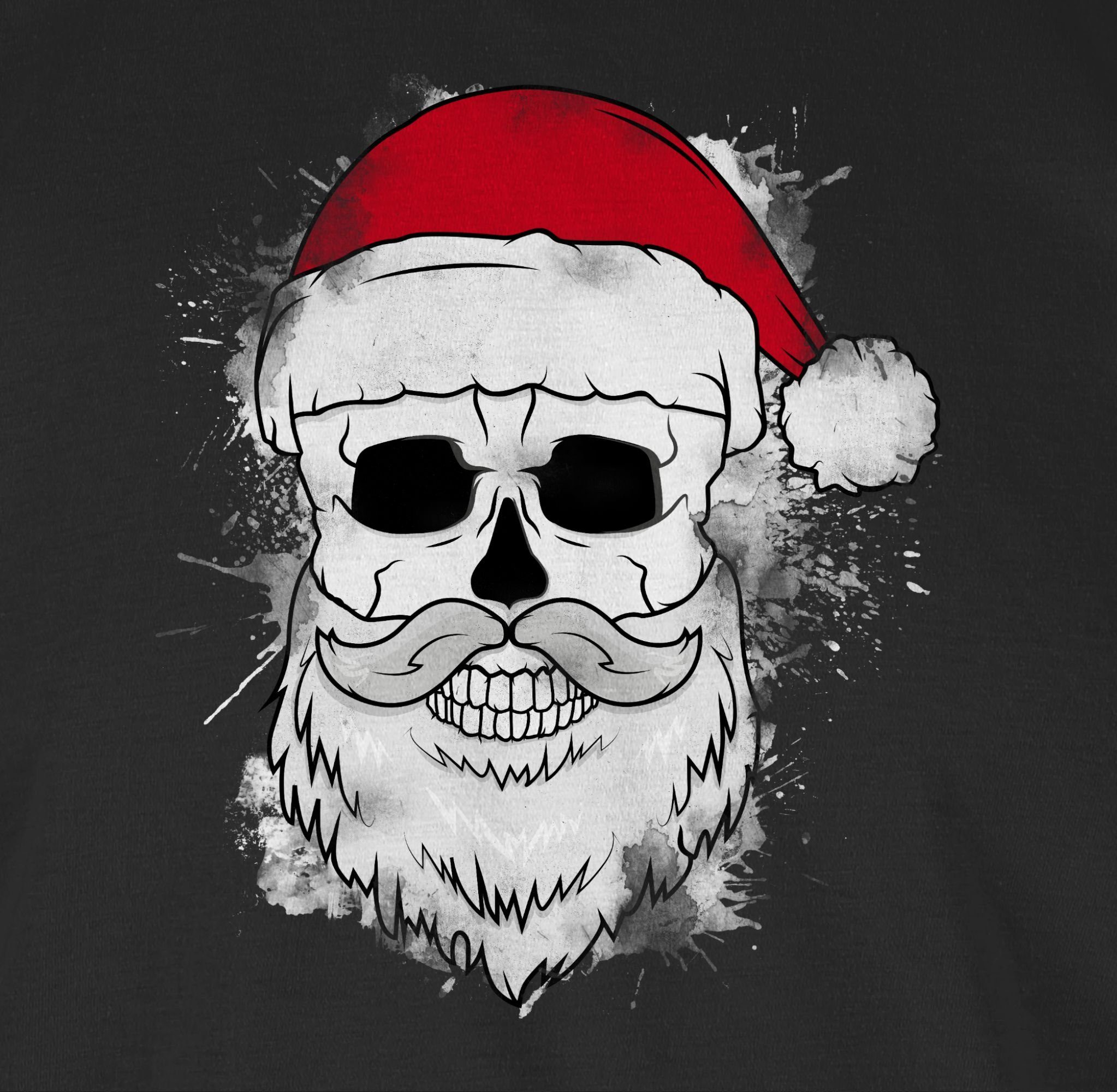 Kleidung Schwarz Totenkopf und Weihnachtsmütze T-Shirt Weihachten 1 Shirtracer Bart mit