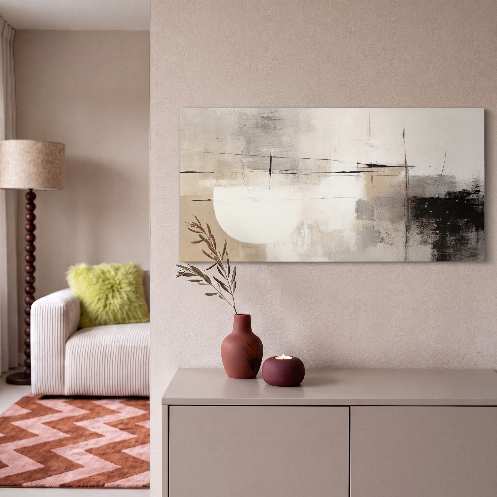 OneMillionCanvasses® Leinwandbild Panorama Abstrakt - Kunst - Grau, Fotodruck (1 St), Wandbild, Deko Schlafzimmer Wohnzimmer Flur 40x20 cm – Bild 2 von 5