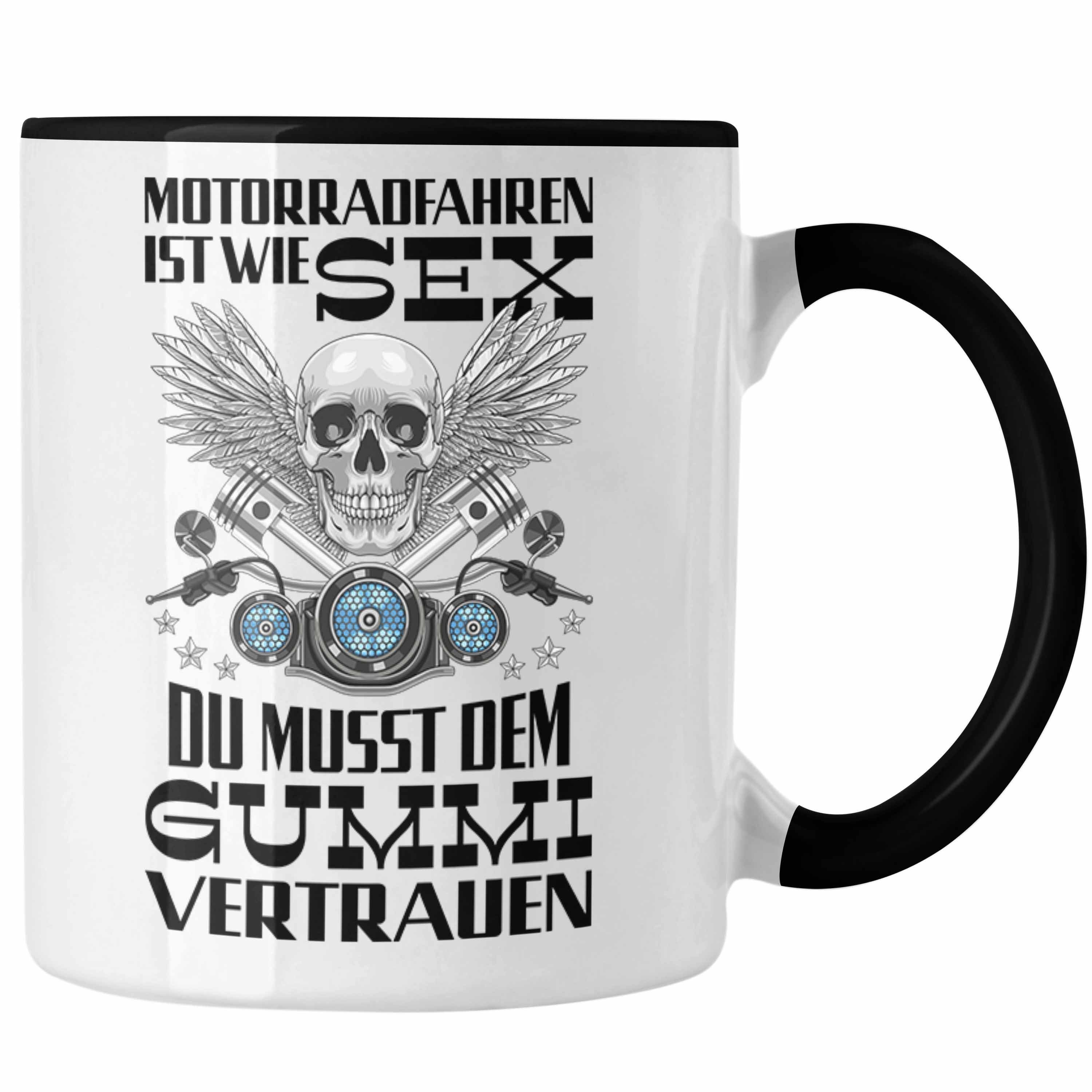 Trendation Tasse Trendation - Motorradfahrer Geschenk für Männer Motorrad Tasse mit Spruch Kaffeetasse für Biker Herren Papa Schwarz