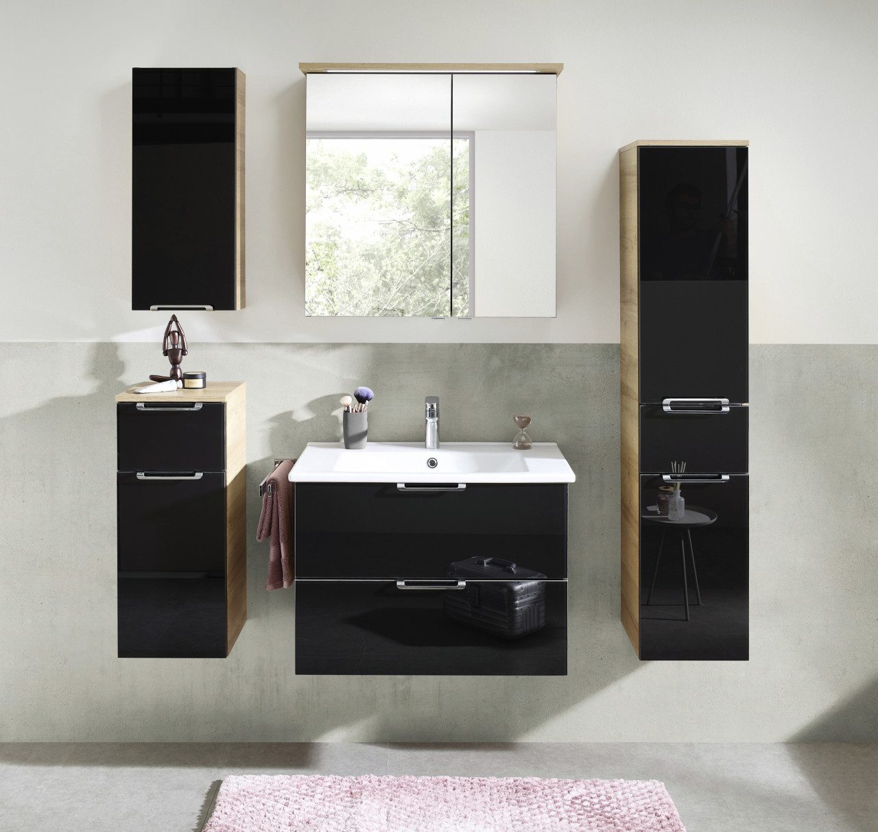 PELIPAL Hochschrank Pelipal Badschrank Münster Riviera Eiche schwarz