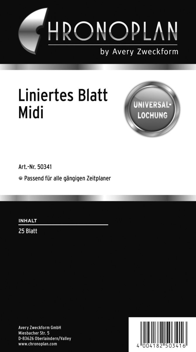 CHRONOPLAN Terminplaner Linierte Blätter Midi VE=25 Blatt