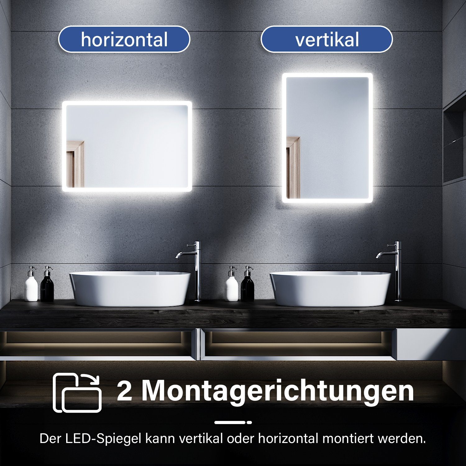 Wandspiegel LED mit Badezimmerspiegel Beleuchtung SONNI IP44 Kaltweiß Badspiegel