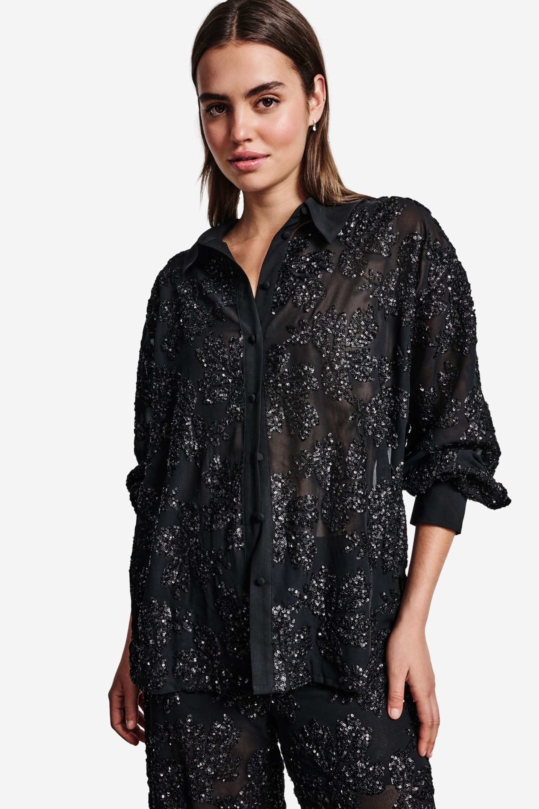 Next Langarmhemd Transparente Bluse mit Pailletten günstig online kaufen