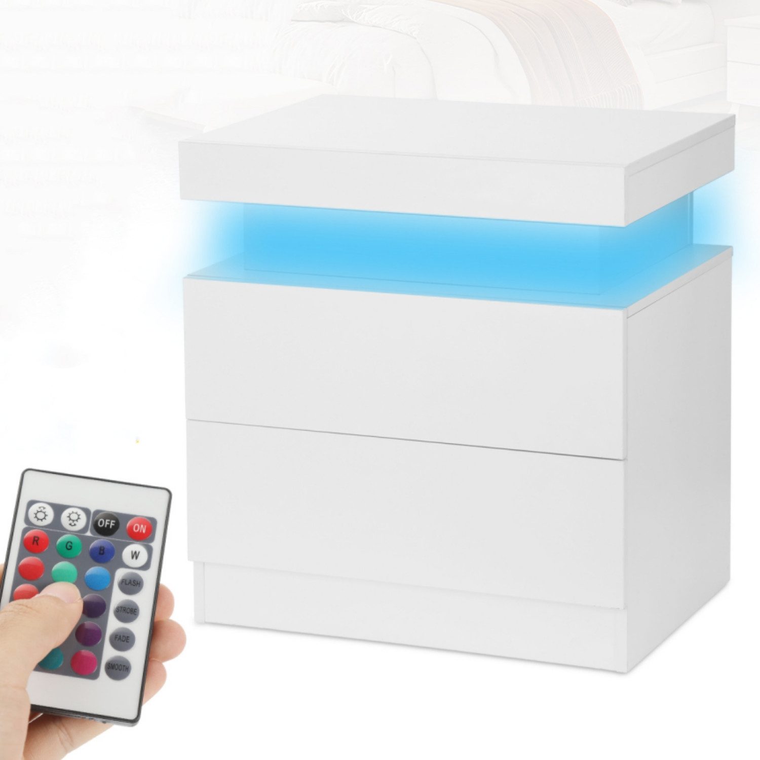 oyajia Nachttisch Hochglanz Nachtschrank mit 2 Schubladen,LED-Beleuchtung 1 günstig online kaufen