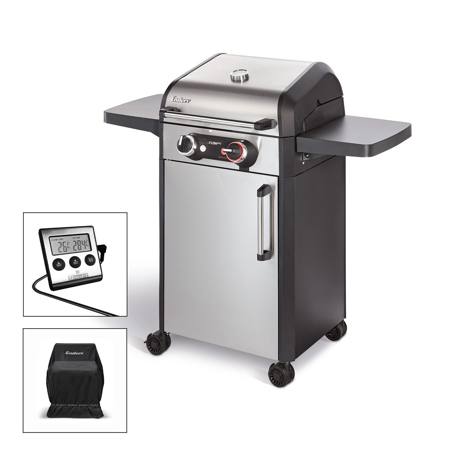 Enders® Elektrogrill eFlow Pro 2 Turbo Shadow inkl. Wetterschutzhülle + Thermometer, 3000 W