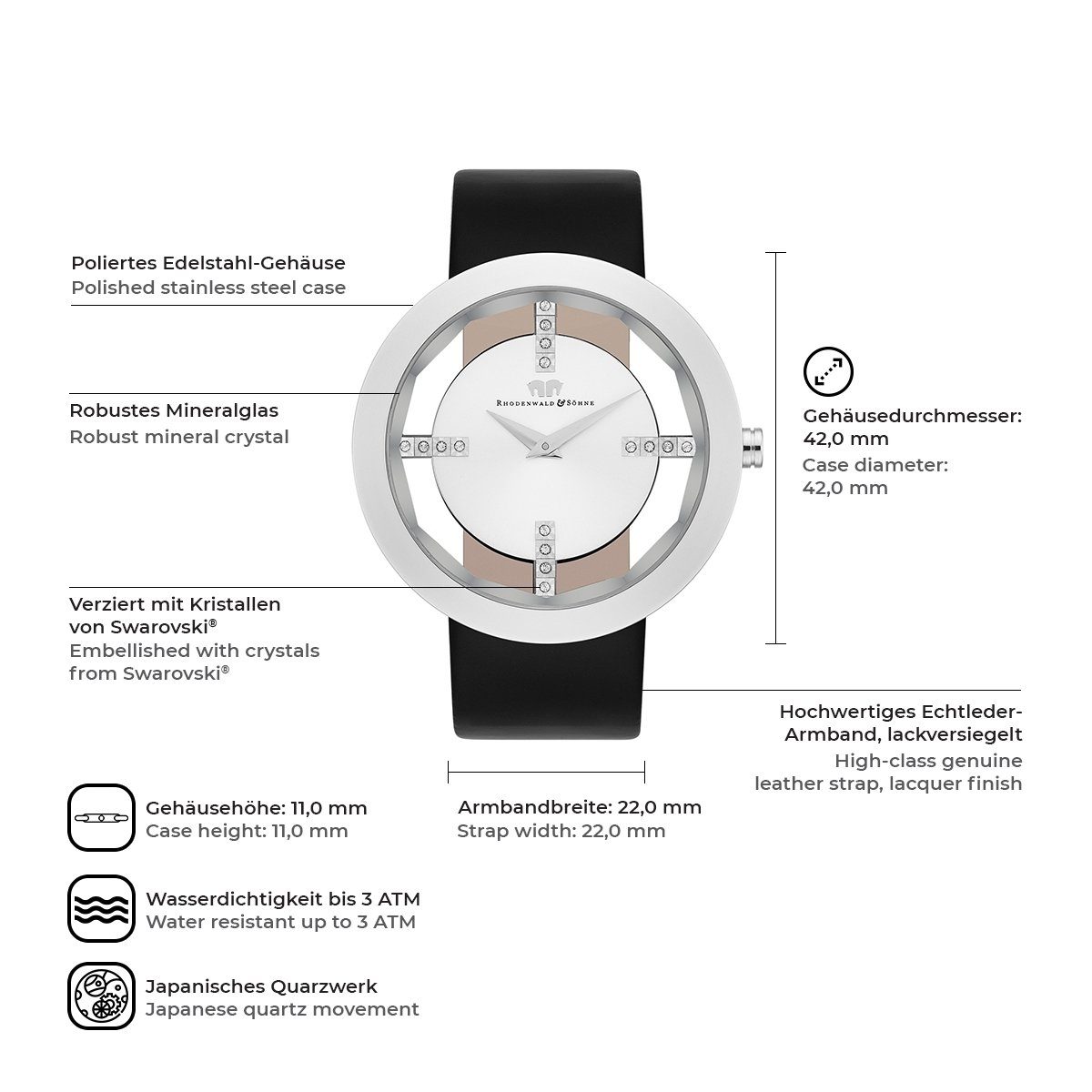 Rhodenwald & Söhne Quarzuhr Lucrezia silber, aus Edelstahl günstig online kaufen