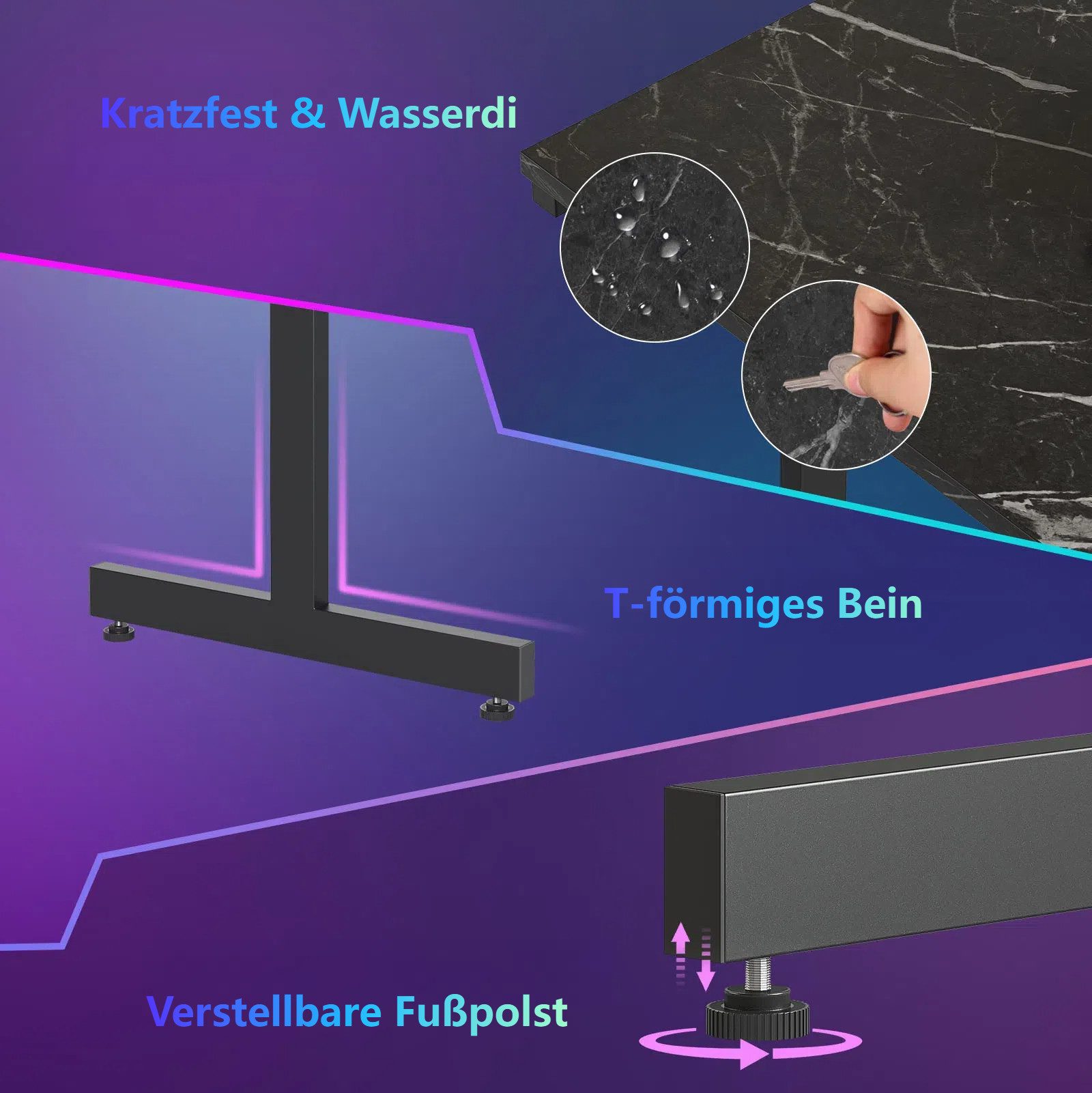 Bestier Gamingtisch 106cm Gaming Schreibtisch mit RGB-LED, 106cm Jugendschreibtisch (Gamer Tisch mit Tablett Ständer, Getränkehalter und Kopfhörerhaken, Tablett – Bild 5 von 5